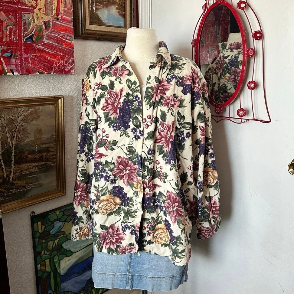 Other lemon grass multicolor corduroy button up jacket blouse Size L / US 10 / IT 46 - 1 Thumbnail