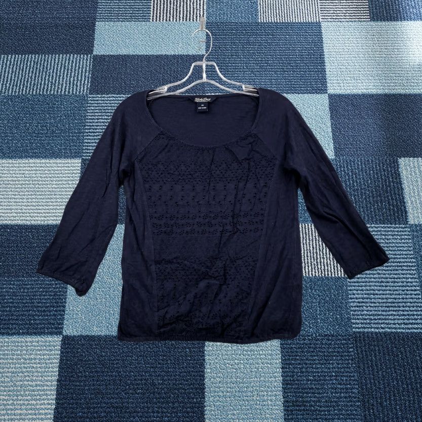 Lucky Brand Lucky Brand Blouse Womens XS Blue Top Lace Sleeve Round Neck Cotton Blend Size XS / US 0-2 / IT 36-38 - 1 Thumbnail