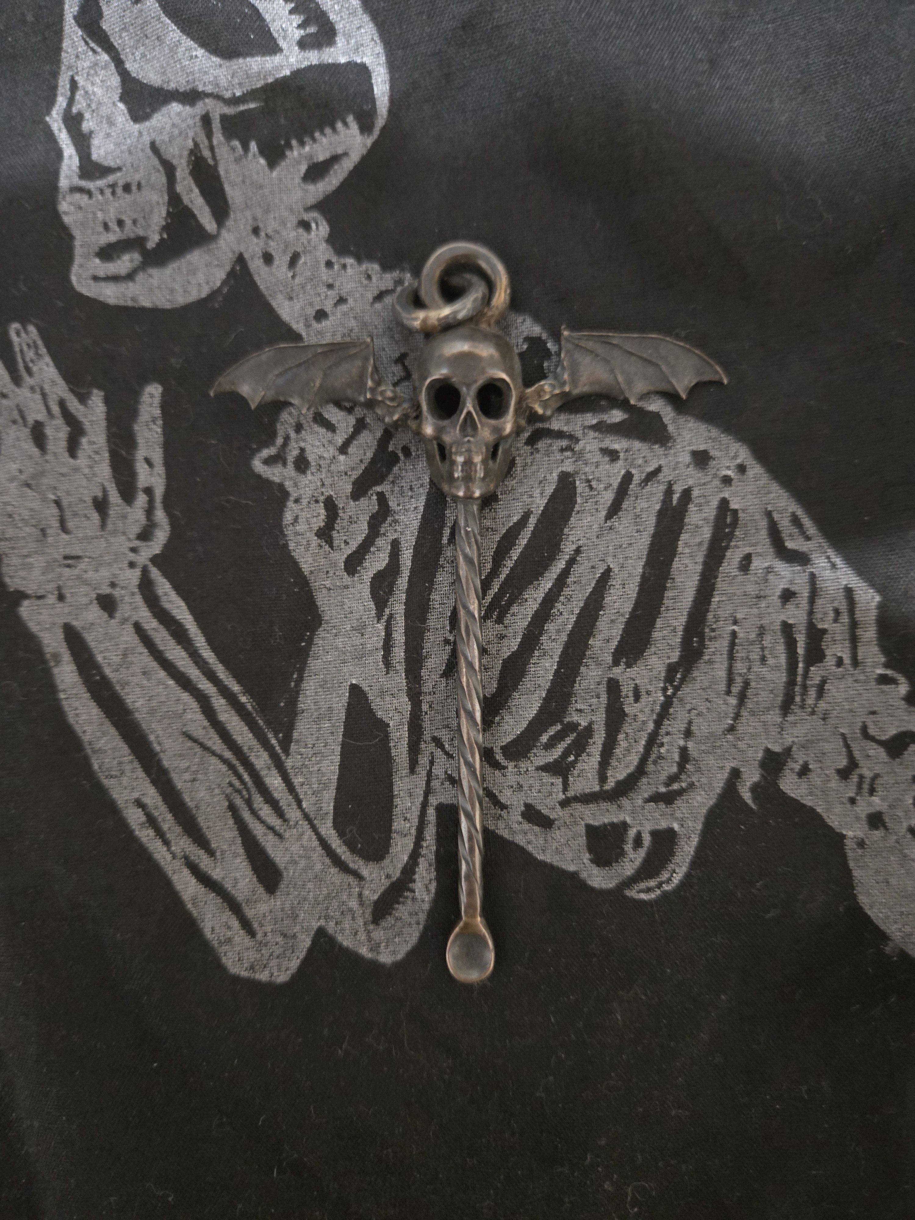 Sterling Silver Sterling silver bat winged skull spoon pendant Size ONE SIZE - 1 Thumbnail