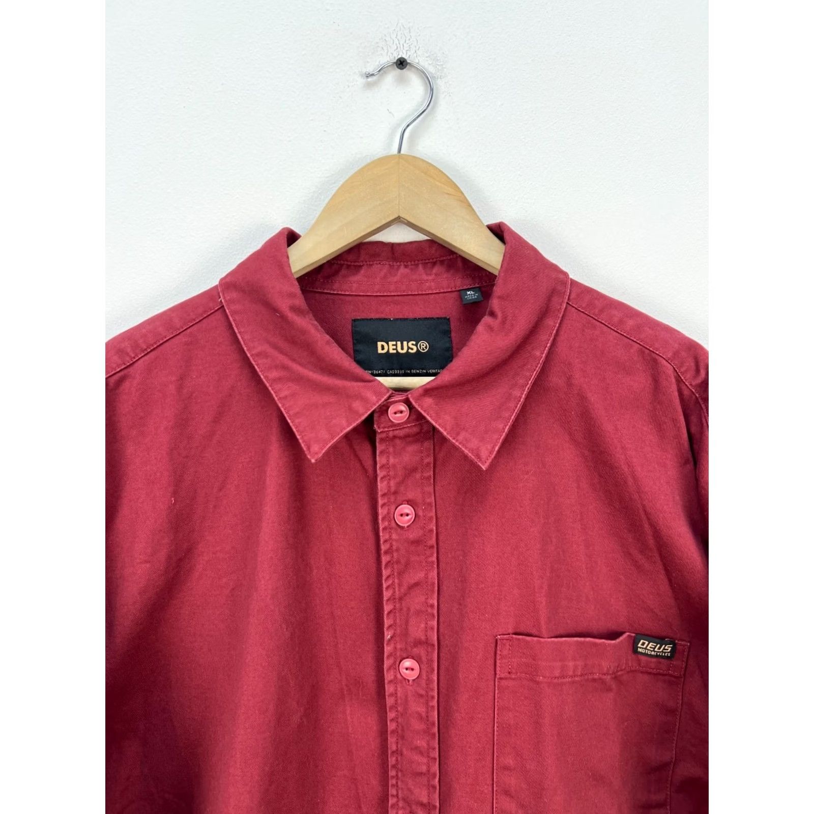 Deus Ex Machina Deus ex Machina Shirt Overshirt Mens XL Burgundy Workwear casual Solid Button logo Mid-Length Size US XL / EU 56 / 4 - 2 Thumbnail