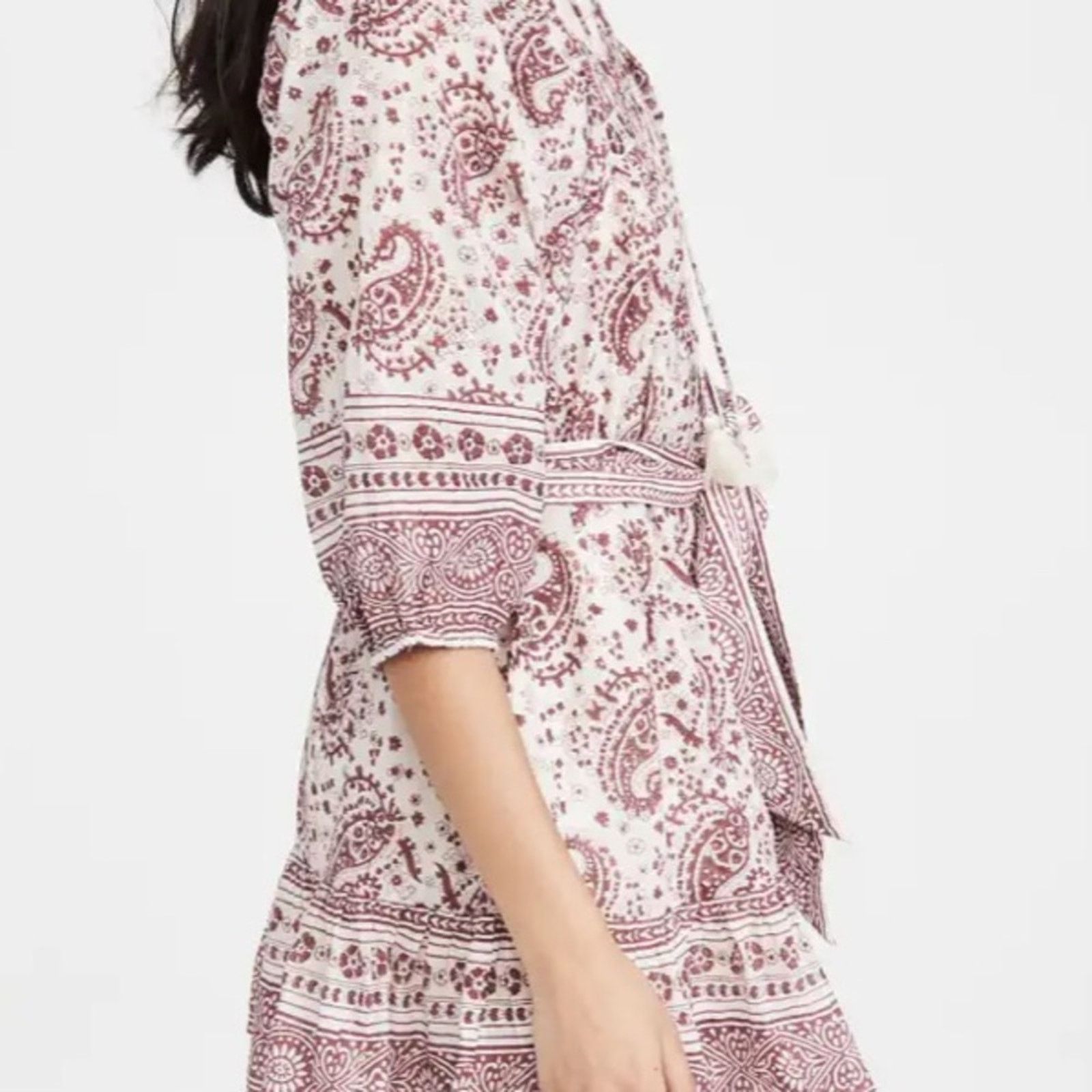 Cleobella EUC Cleobella $198 Mini Dress Burgundy Block Print sz SM Size S / US 4 / IT 40 - 9 Thumbnail