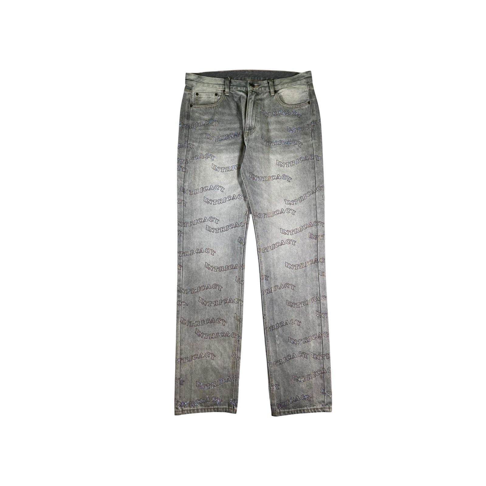 LOST INTRICACY Lost Intricacy "Rhinestone All Over" Grey Jeans Size US 36 / EU 52 - 1 Thumbnail