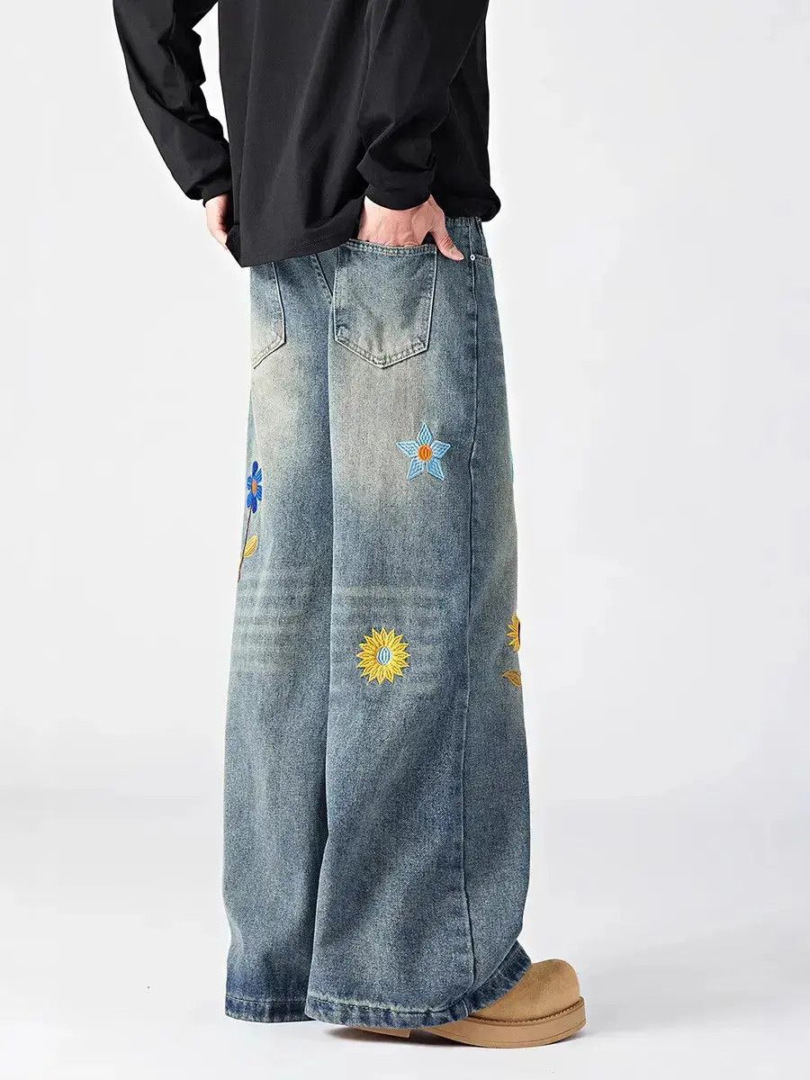 Japanese Brand Retro loose wide leg embroidered jeans Size US 32 / EU 48 - 4 Thumbnail
