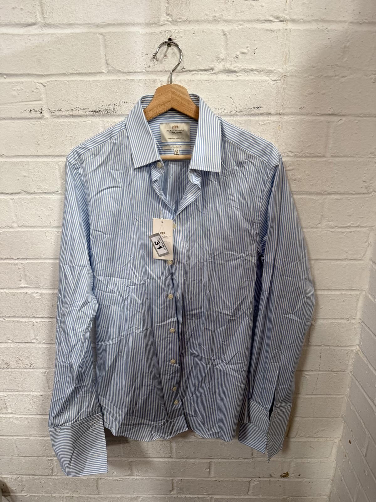 Hawes & Curtis Hames & Curtis Men's Blue and White Striped Dress Shirt Size Size US M / EU 48-50 / 2 - 1 Thumbnail