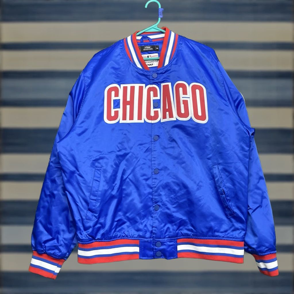 Pro Standard Chicago Cubs Satin Jacket Mens 2XL Pro Standard Blue Snap Up Spellout Varsity Bomber Jacket Blue Cubs Mens 2XL Satin Jacket Pro Standard Vintage No Size US XXL / EU 58 / 5 - 1 Thumbnail