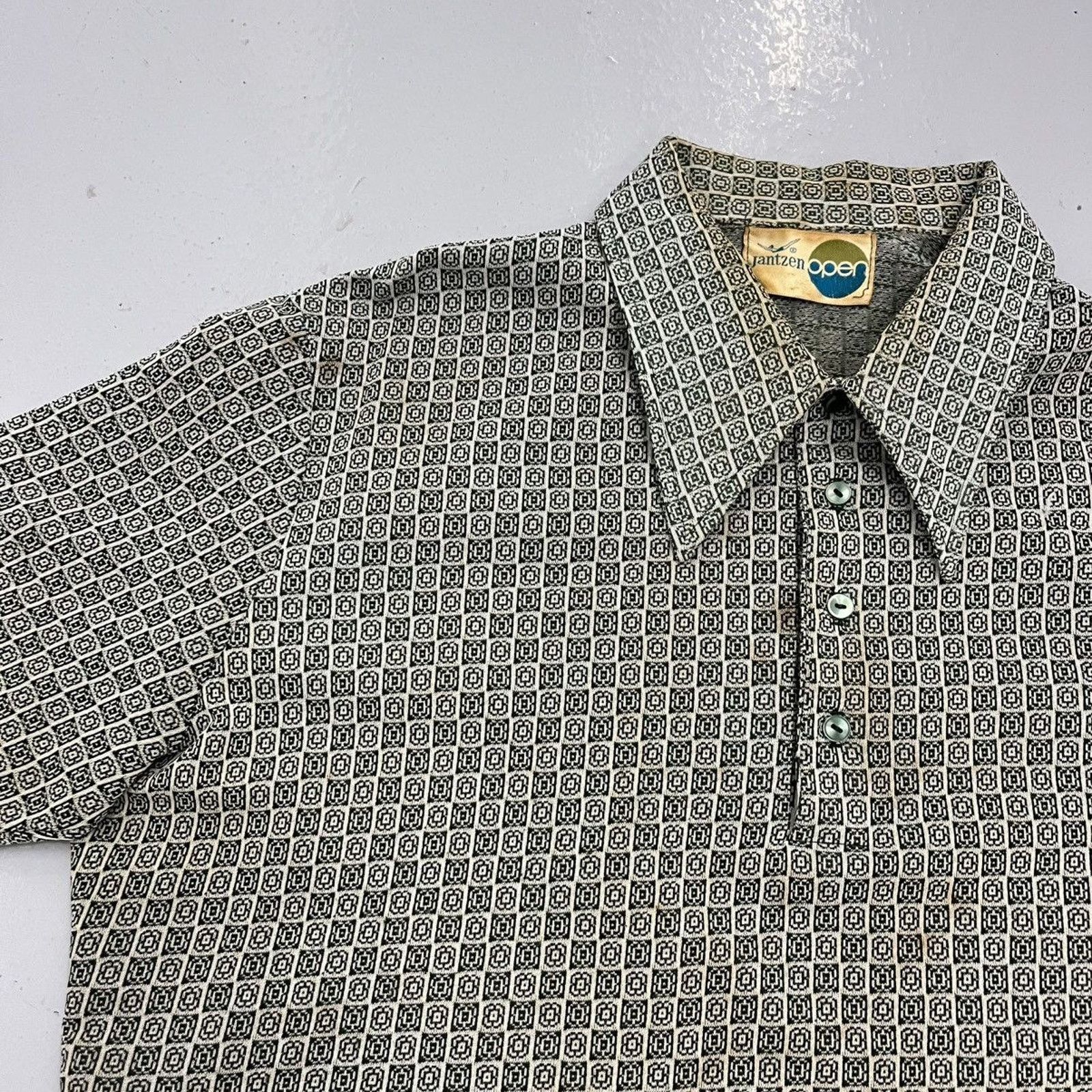 Jantzen Vintage 60s 70s Jantzen Open Green Pattern Dagger Polo Size US XL / EU 56 / 4 - 3 Thumbnail