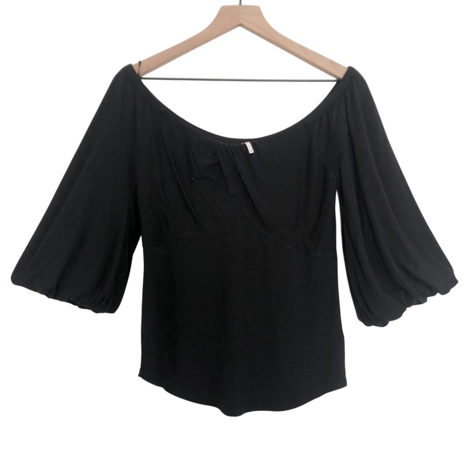 Free People Free People Soft Black Gathered Bust Flowy Blouse Top Size L / US 10 / IT 46 - 1 Thumbnail