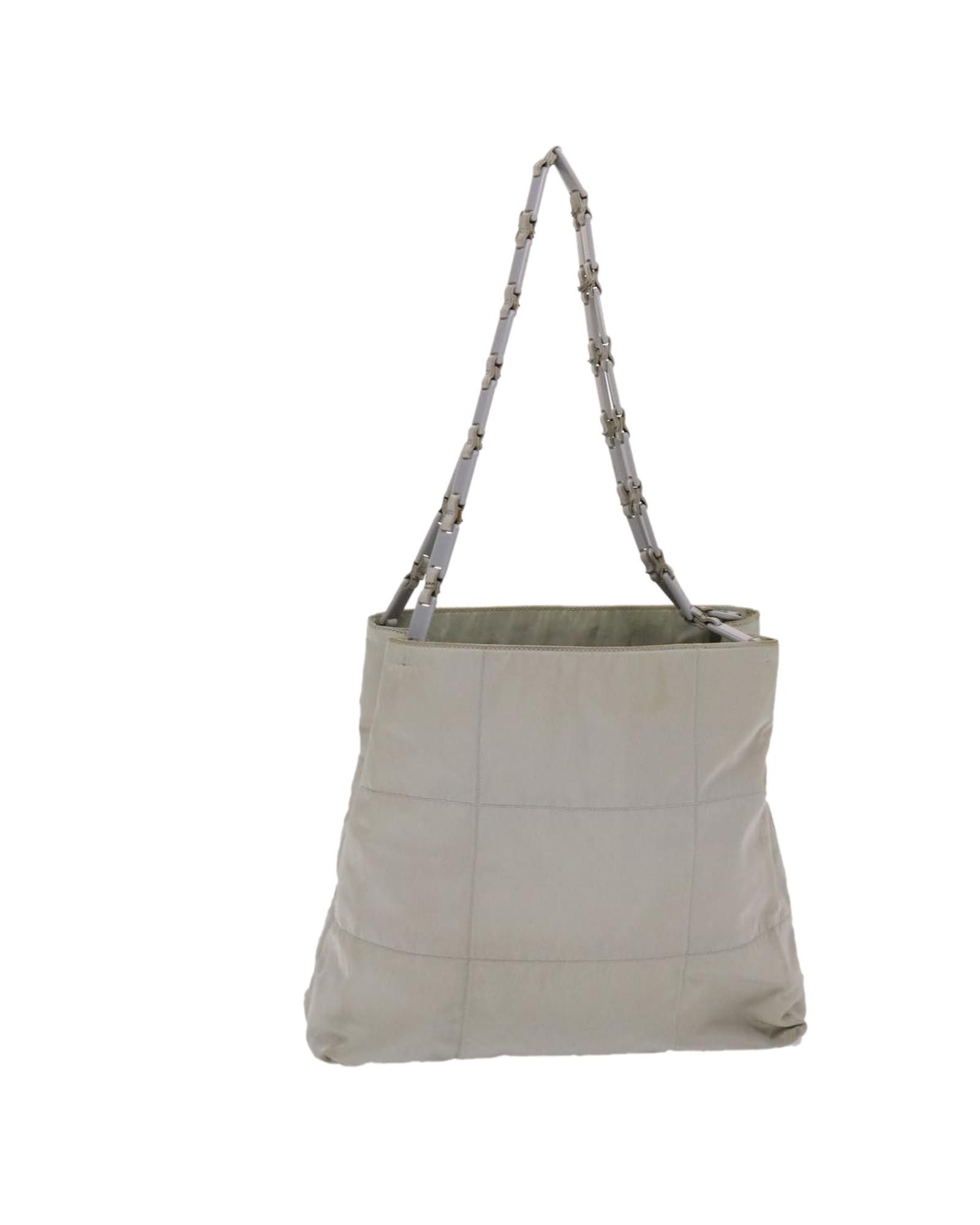 image of Prada Ivory Nylon Tote Bag With Shoulder Strap, Women's