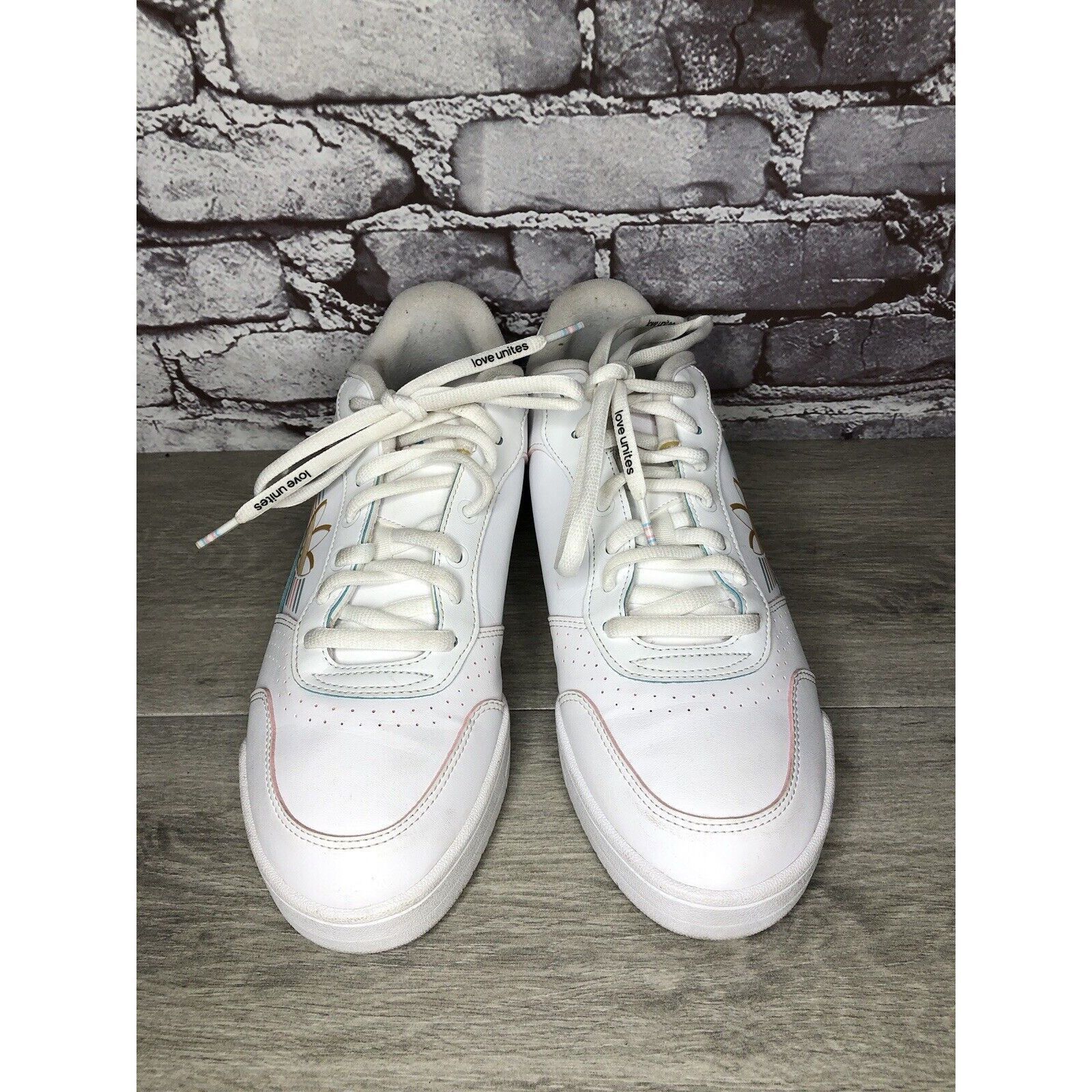 Adidas Adidas Love Unites White Leather Blue Pink Stripe Sneakers M Size US 10 / EU 43 - 13 Thumbnail