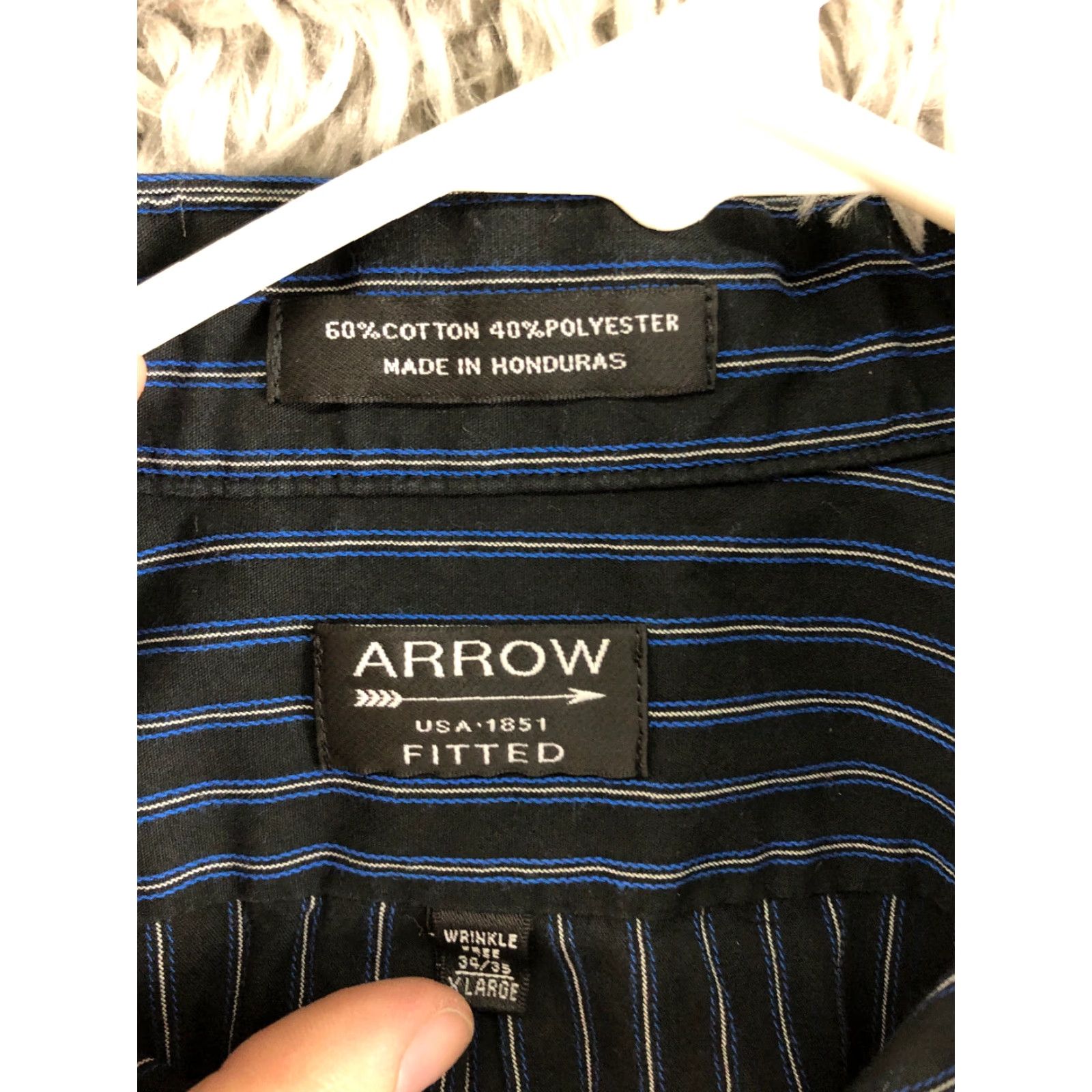 Arrow Arrow Shirt XL Blue Striped Mens Long Sleeve Spread Collar Wrinkle Free Button-Up Regular Fit Apparel Size US XL / EU 56 / 4 - 6 Thumbnail