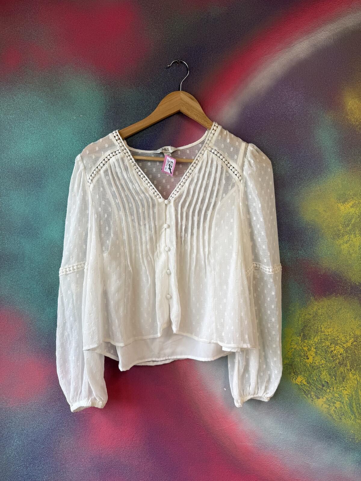 Other M&S white Swiss dot Pontic V- neck blouse Size S / US 4 / IT 40 - 1 Thumbnail