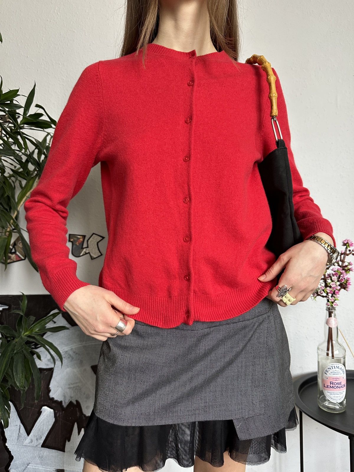 Cute Babydoll Vintage 90s Wool Red Knit Cardigan