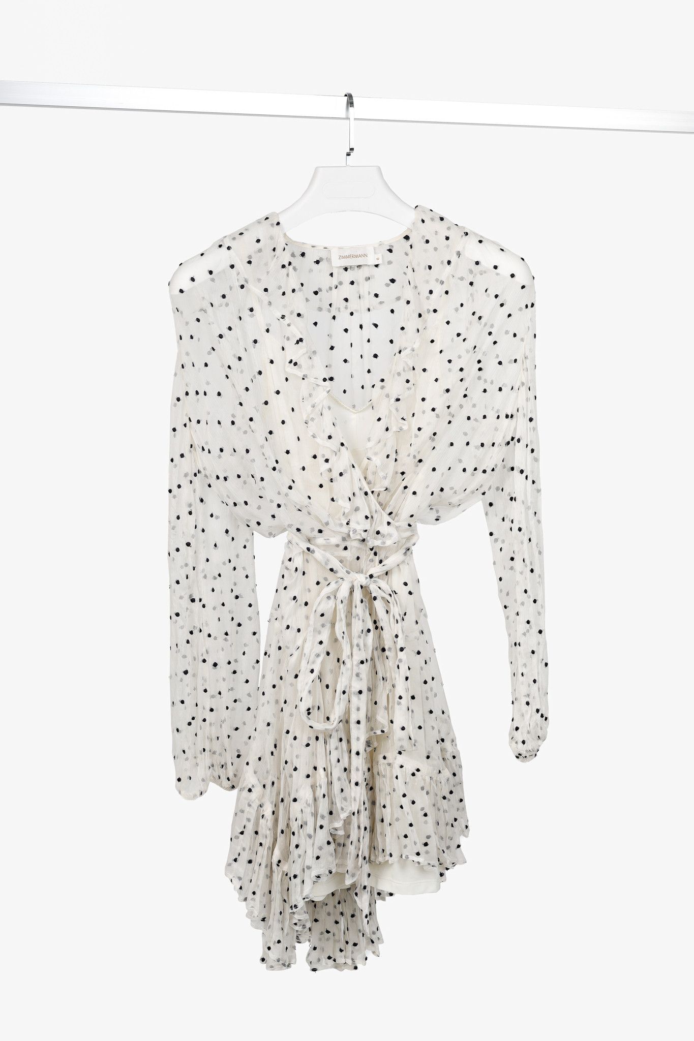 Zimmermann Zimmermann Adorn White Polka-Dot Silk Ruffle Wrap Dress Size S / US 4 / IT 40 - 1 Thumbnail