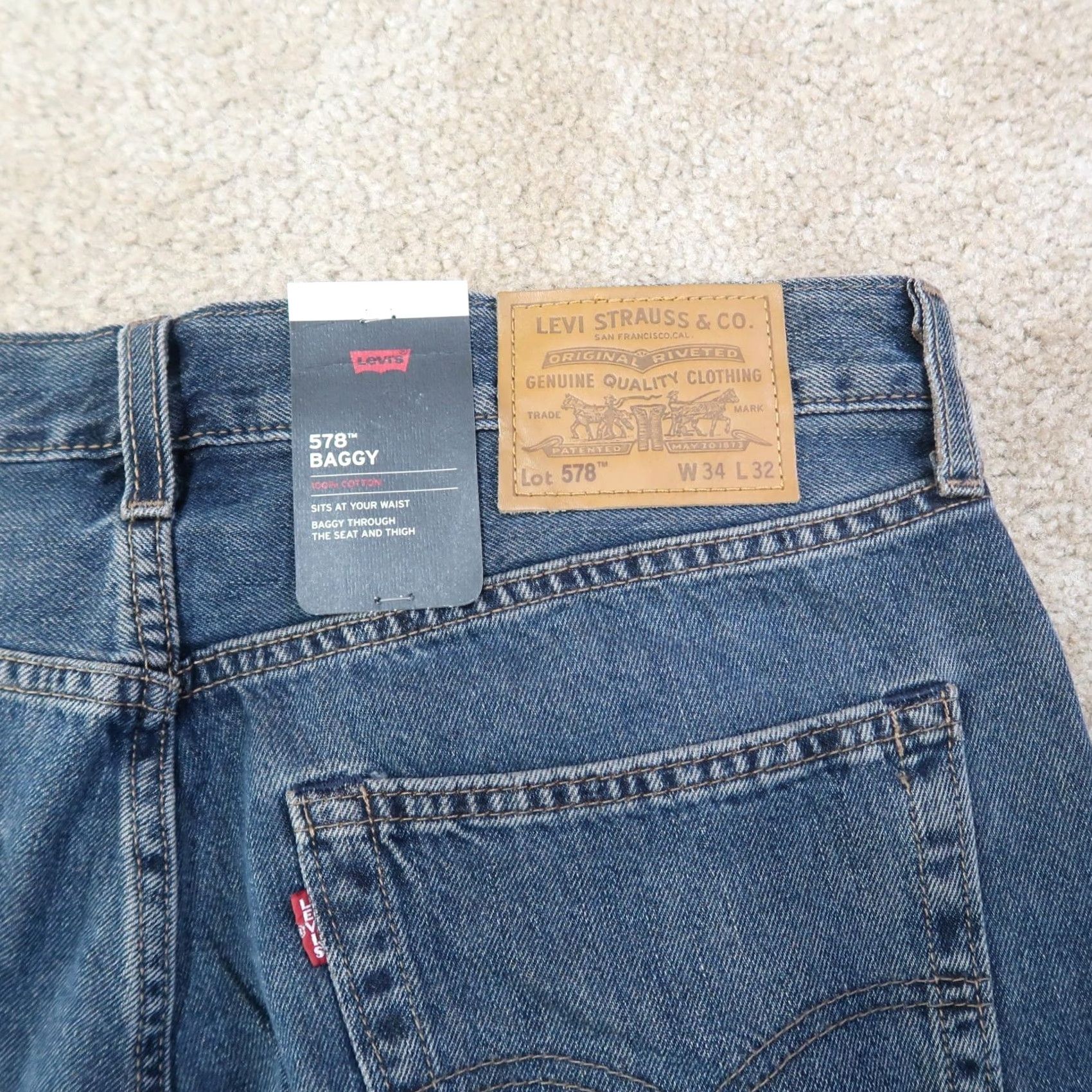 Levi's Levi's Premium 578 Baggy Jeans Men's 34x32 New Blue Denim Slim? Relaxed Fit 5-Pocket Logo Zip Levi's 500 Series Vintage 90s Theme Men Size US 34 / EU 50 - 7 Thumbnail