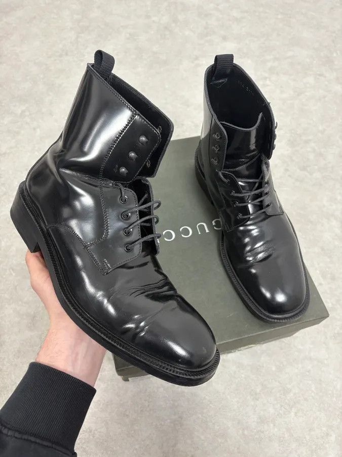 Gucci 2000s Gucci Black Leather Combat Boots Size US 9.5 / EU 42-43 - 1 Thumbnail