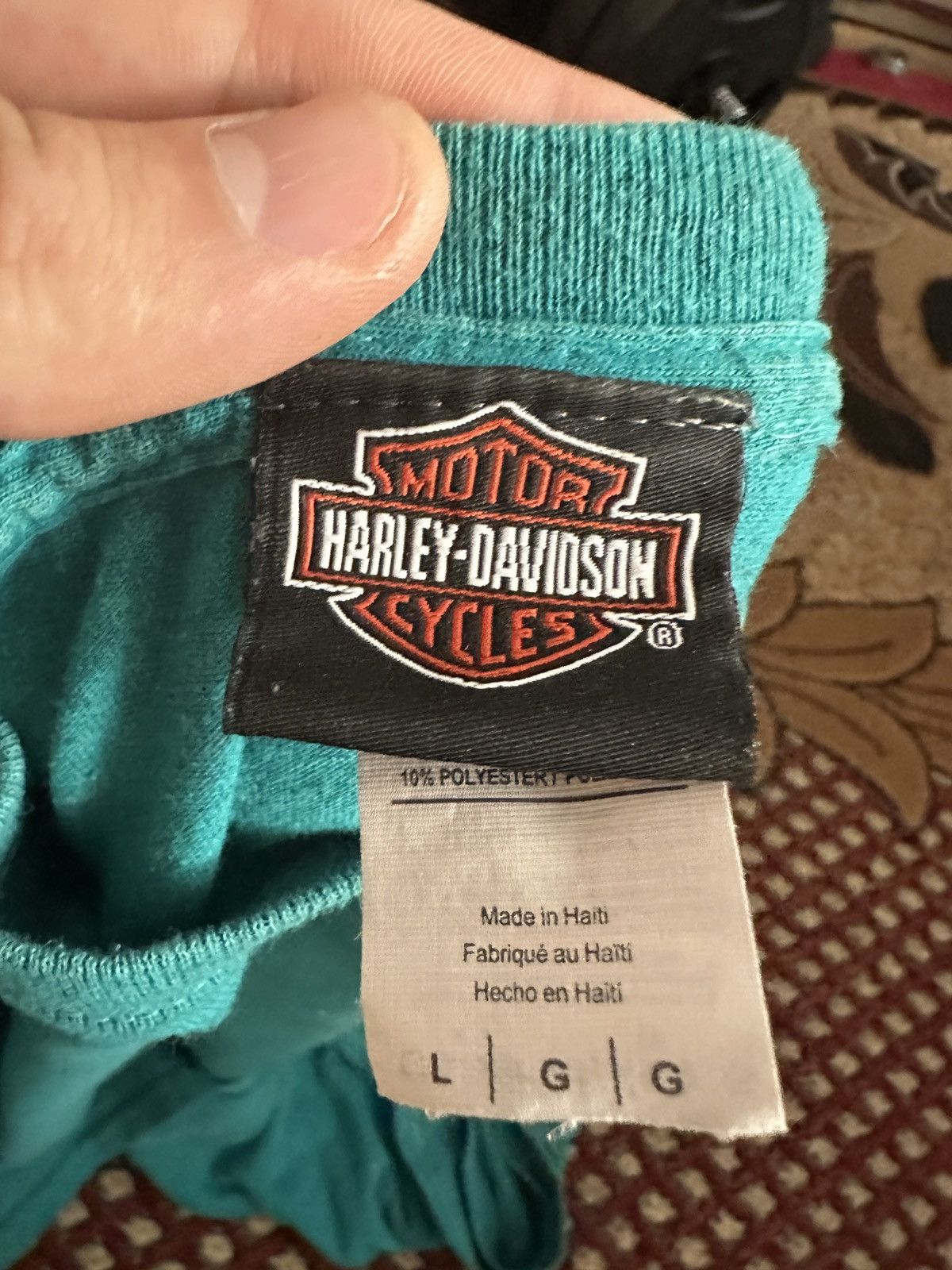 Band Tees × Harley Davidson × Vintage Vintage Harley Davidson t-shirt teal rare Barbados M/L Size US L / EU 52-54 / 3 - 5 Thumbnail