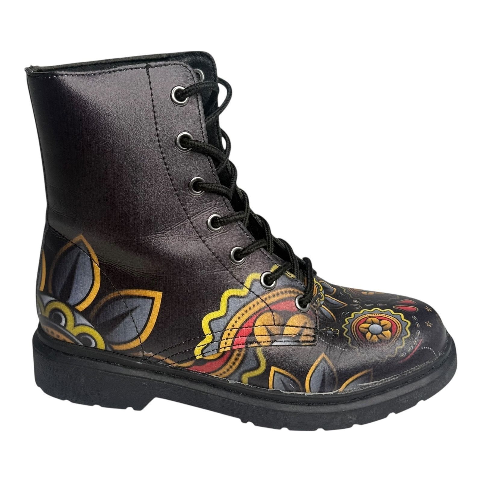 Vintage Raad Shop Boot Black Sugar Skull 7 Women Faux Leather Combat ...