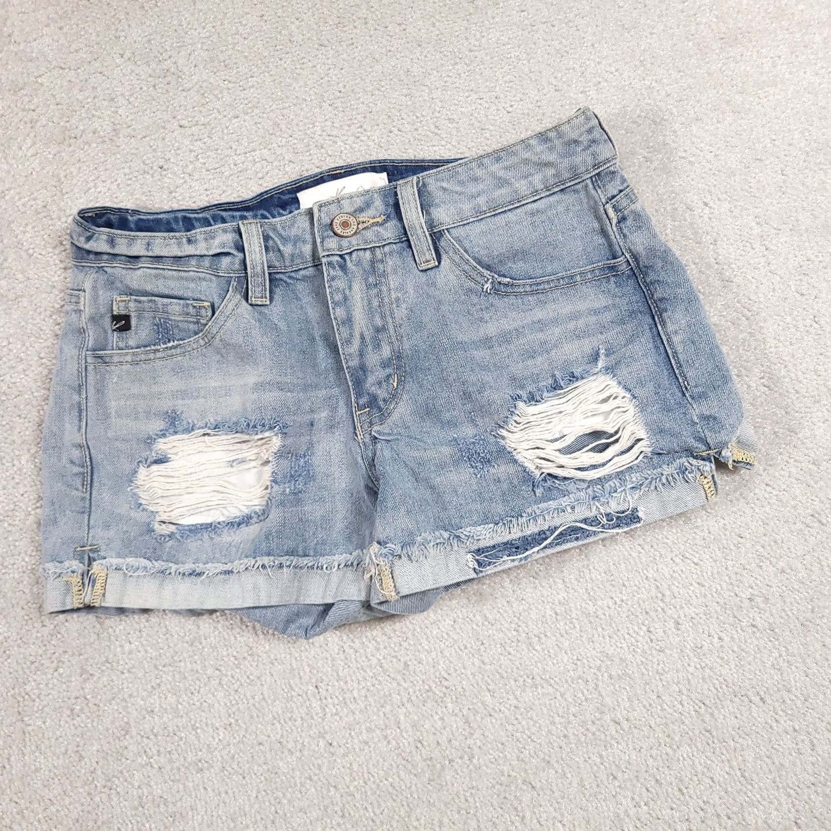 Vintage VINTAGE KanCan Shorts Womens XS Blue Distressed Denim High Rise Raw Hem Ripped Cutoff Size 26" / US 2 / IT 38 - 2 Thumbnail