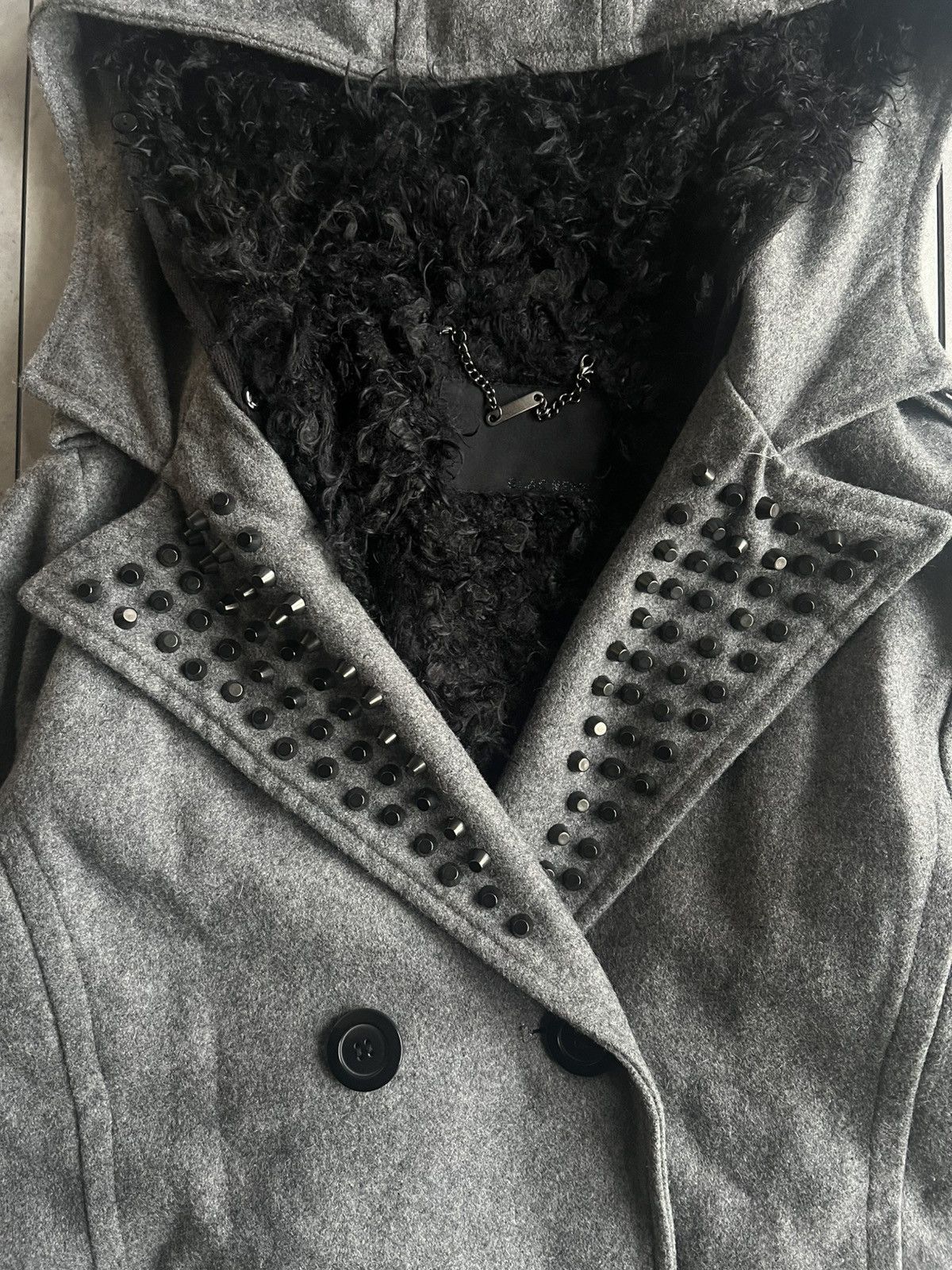 Japanese Brand Glad News Fur Lined Studded Pea Coat Size US M / EU 48-50 / 2 - 2 Thumbnail