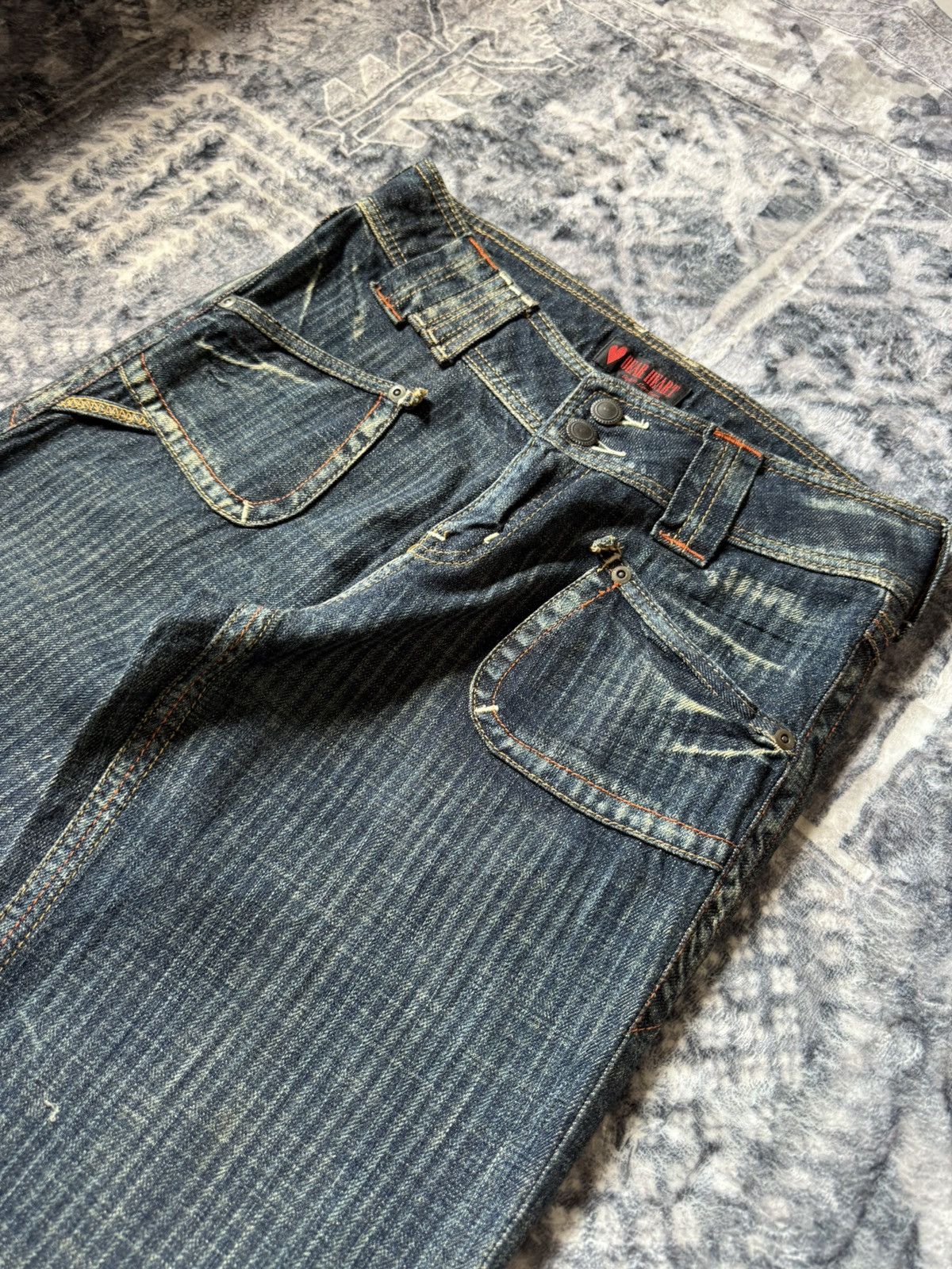 Le Grande Bleu (L.G.B.) Dear Heart Railroad Pinstripe Fade Flared Wide Leg Jeans Size US 28 / EU 44 - 4 Thumbnail