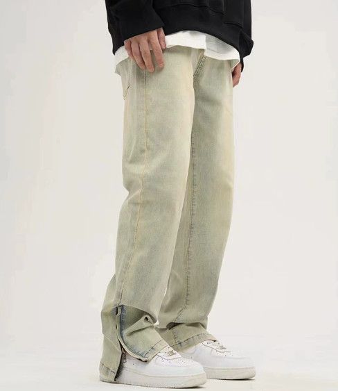 Jean Street retro loose straight leg casual zipper washed jeans Size US 32 / EU 48 - 3 Thumbnail