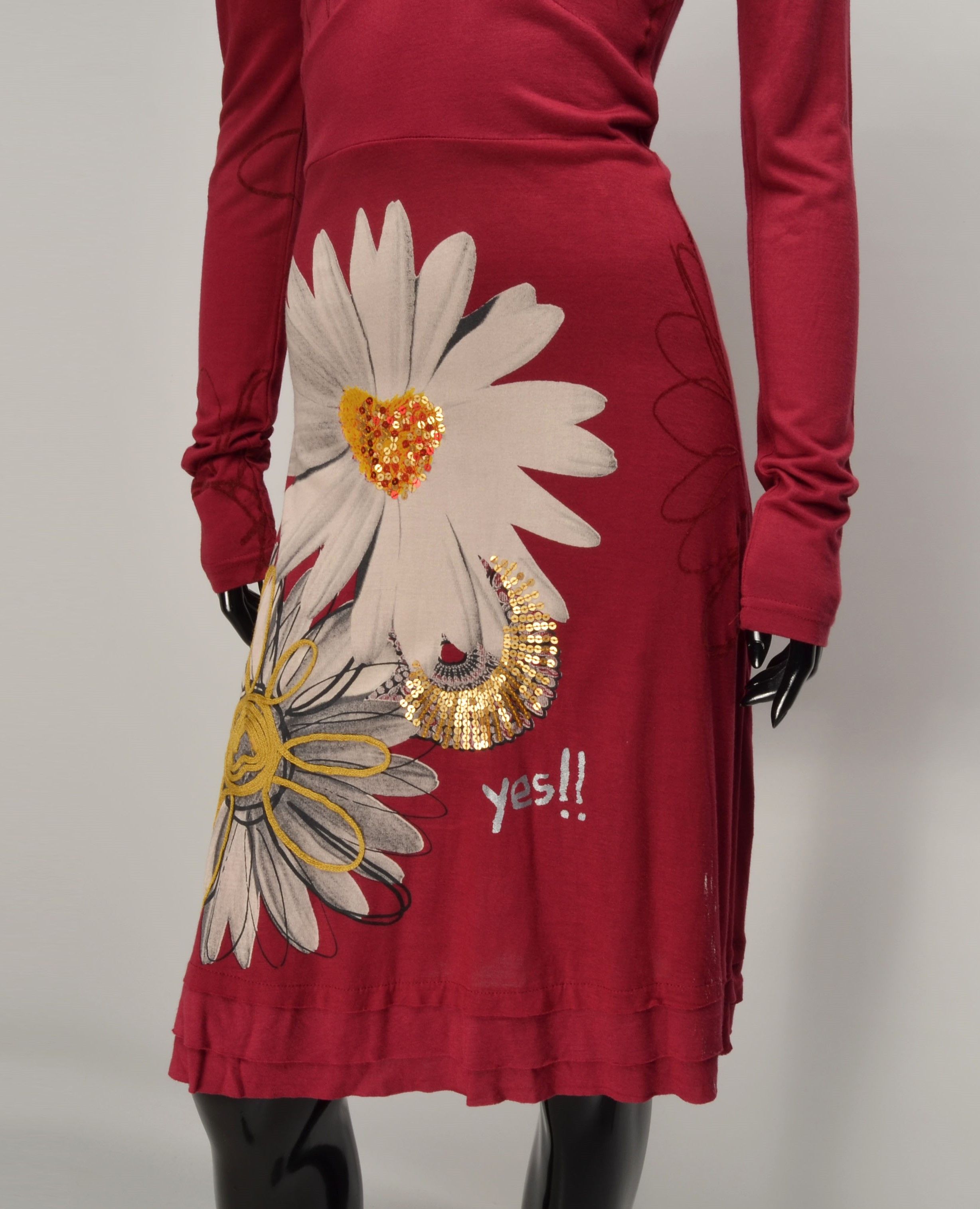 Desigual Desigual Y2K Boho V-Neck Long Sleeve Floral Beaded Dress Size M / US 6-8 / IT 42-44 - 3 Thumbnail
