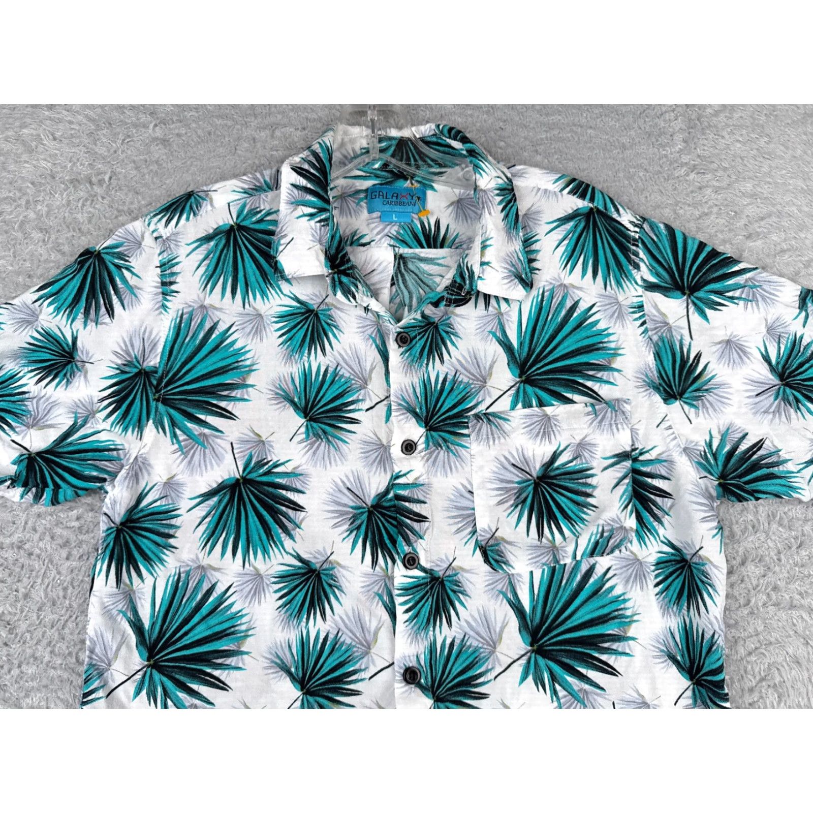 Vintage VINTAGE Galaxy Caribbean shirt Men Large White Blue Floral Hawaiian Button 100% Rayon Size US L / EU 52-54 / 3 - 4 Thumbnail