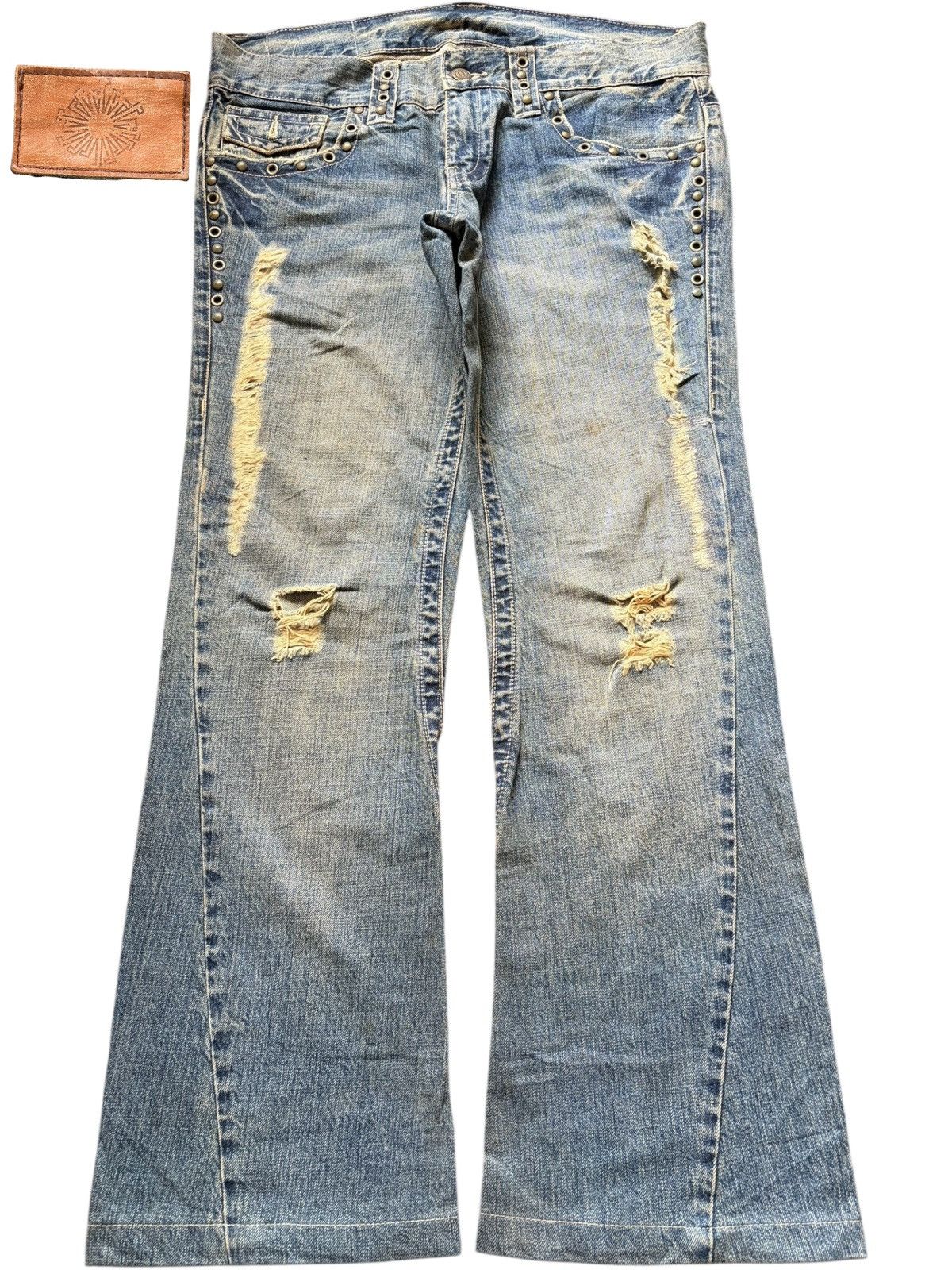 Tornado Mart Vintage Tornado Mart Distressed Low Rise Flare Jeans Size 33" - 1 Thumbnail