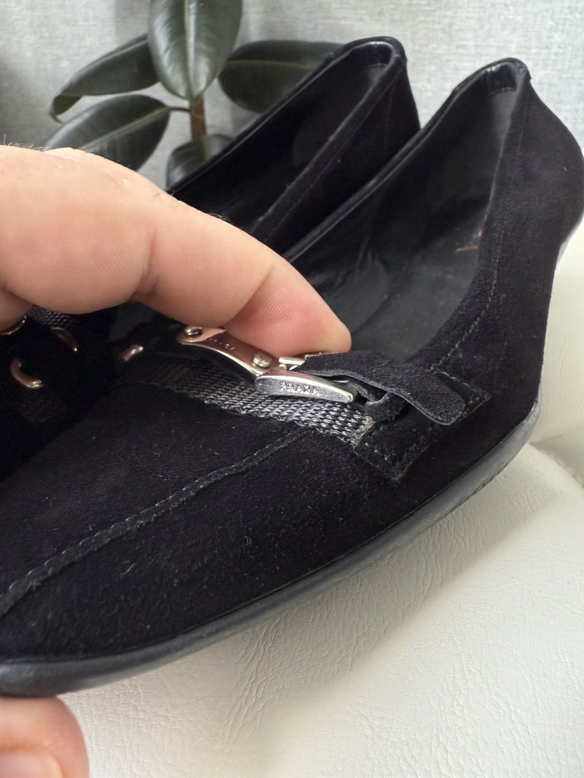 Prada Prada Kitten Heel Pumps Silver Buckle Black Suede Flats Size US 6.5 / IT 36.5 - 16 Thumbnail