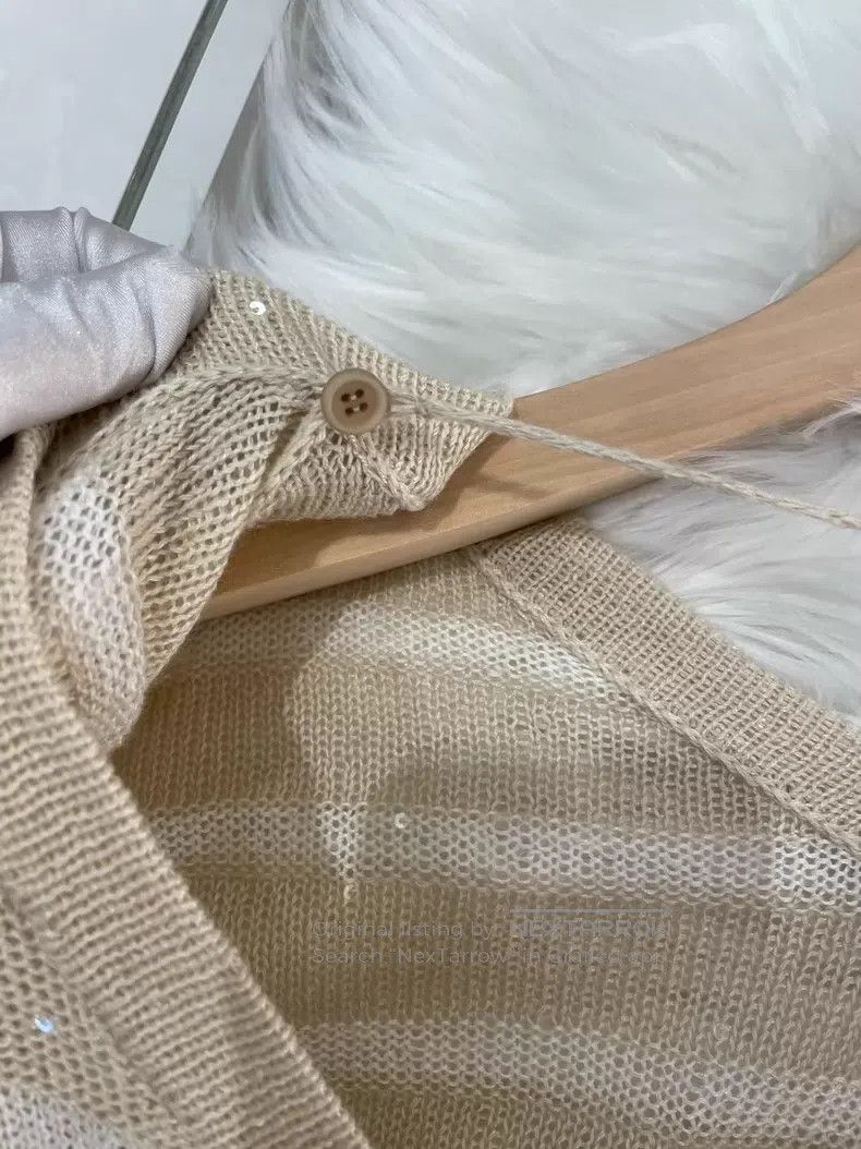 Brunello Cucinelli Brunello Cucinelli Beige linen sequin long-sleeved sweater Size L / US 10 / IT 46 - 6 Thumbnail
