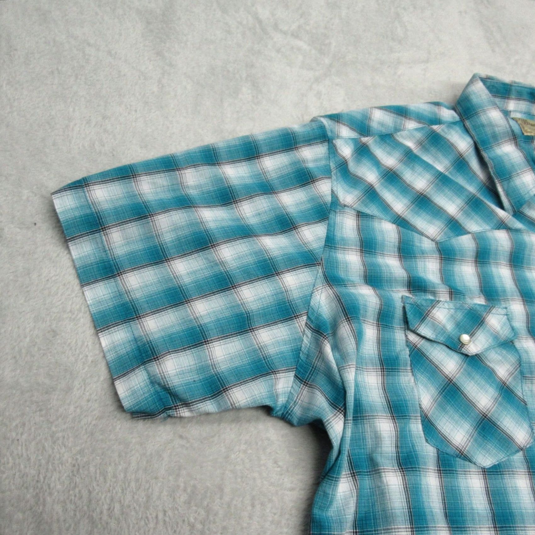 Wrangler Wrangler Western Shirt Mens 3XL Blue Plaid Pockets Short Sleeve Pearl Snap Front Size US XXL / EU 58 / 5 - 7 Thumbnail