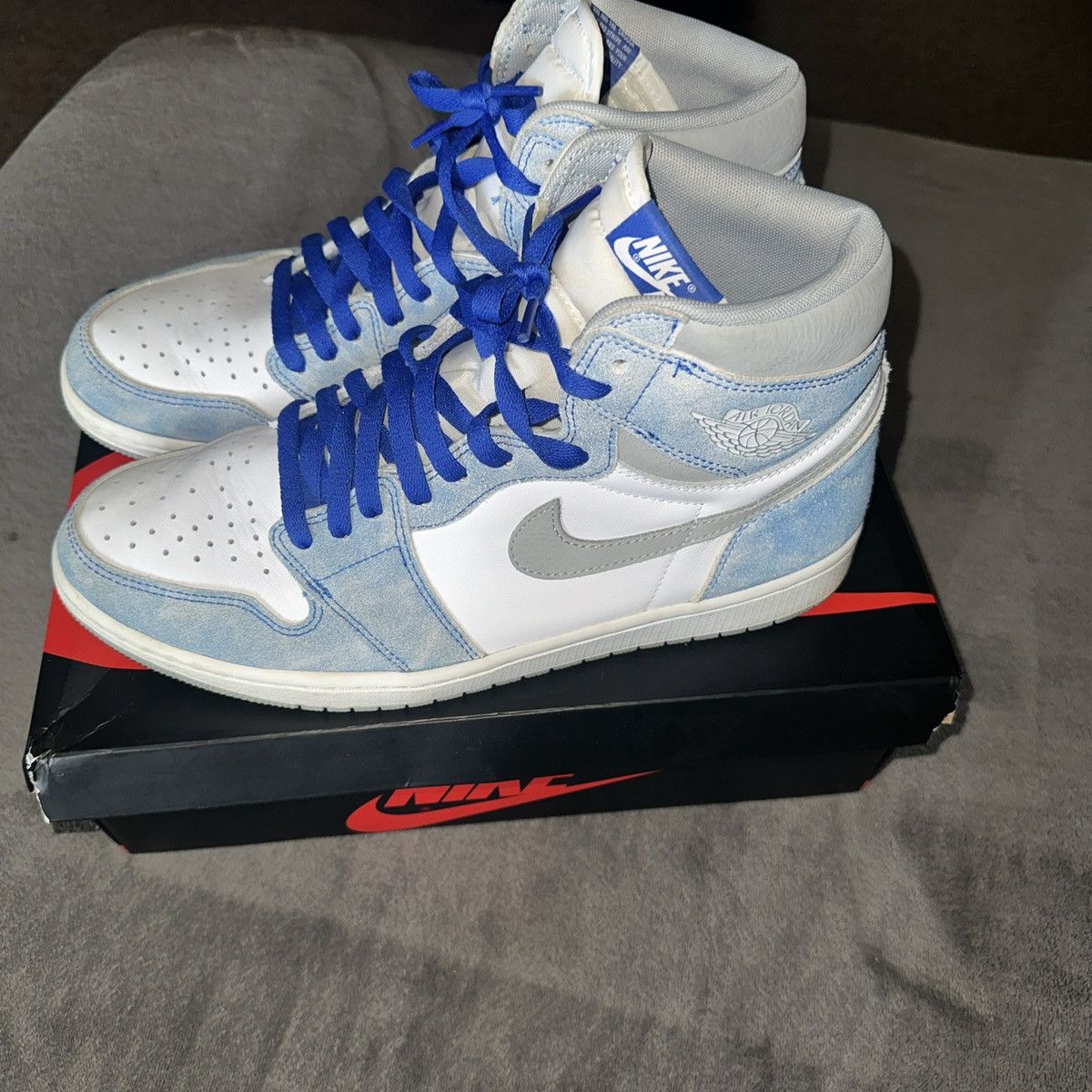 image of Jordan Nike Jordan 1 Retro High OG Hyper Royal Shoes in White, Men's (Size 12)