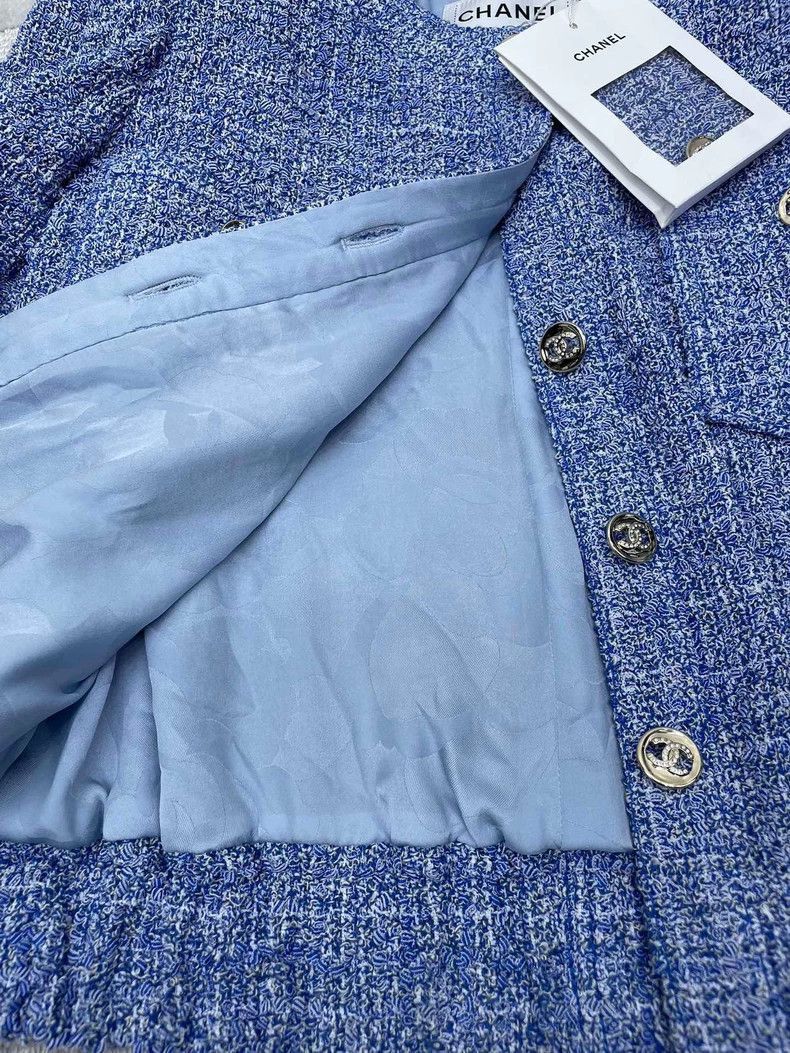 Chanel Blue White Woven Short Sleeve Jacket -2505 Size US S / EU 44-46 / 1 - 4 Thumbnail