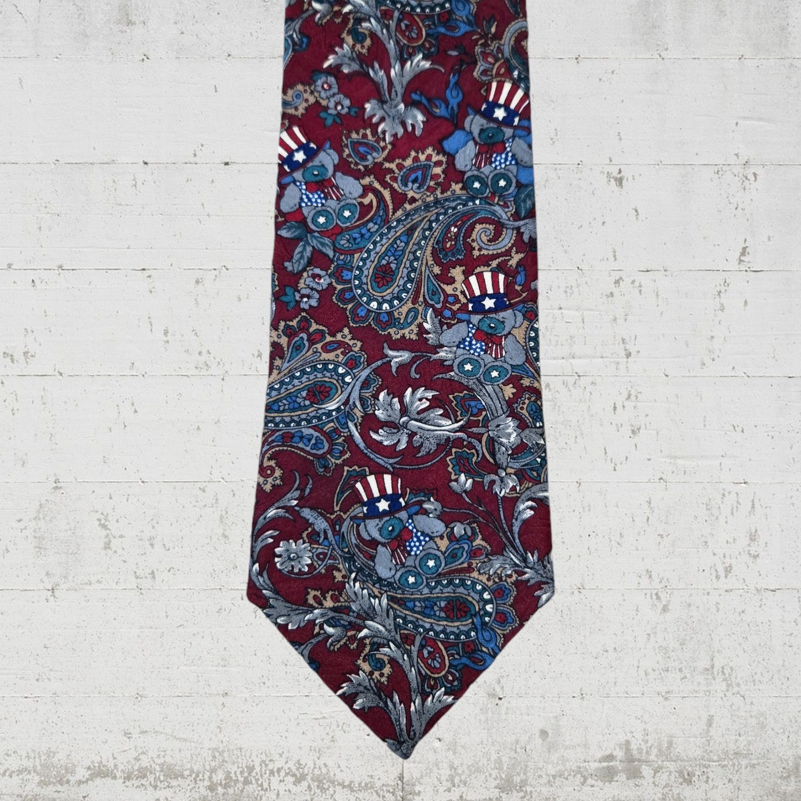 Vintage Vintage Red Paisley USA Teddy Bear Silk Tie Size ONE SIZE - 6 Thumbnail