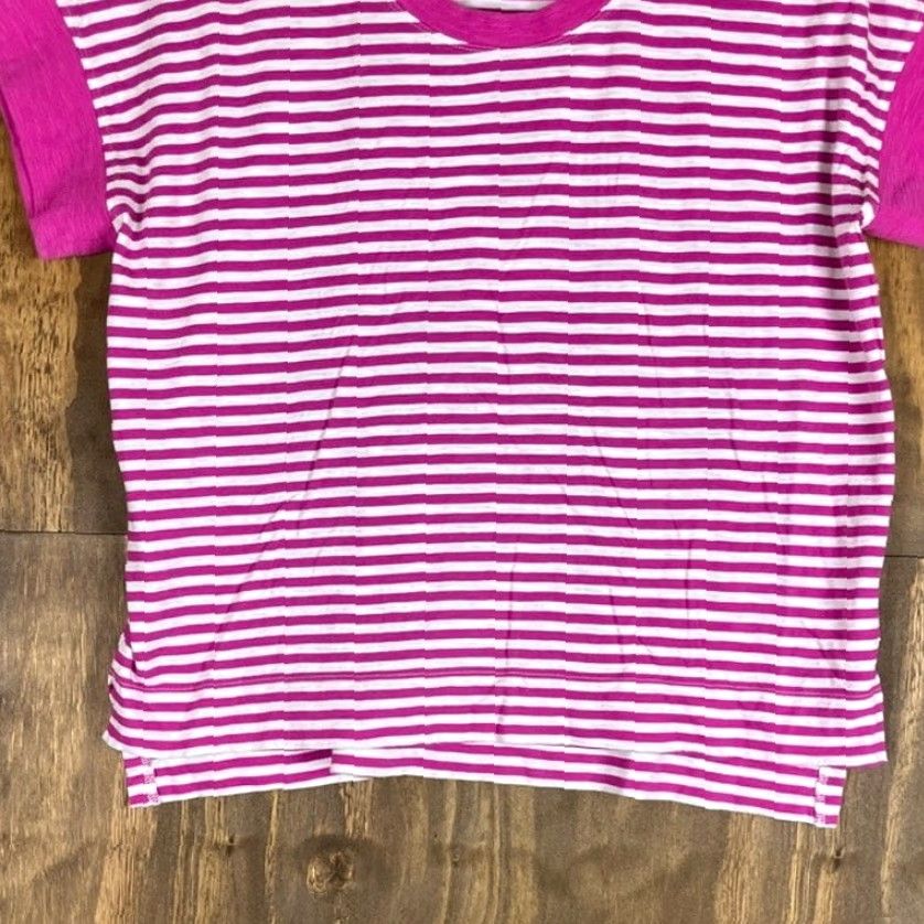 Vintage CAbi Shirt Pink White Striped Scoop Neck 100% Cotton Short Sleeve M Women Casual Workwear Modern Classic T-Shirt Size M / US 6-8 / IT 42-44 - 3 Thumbnail