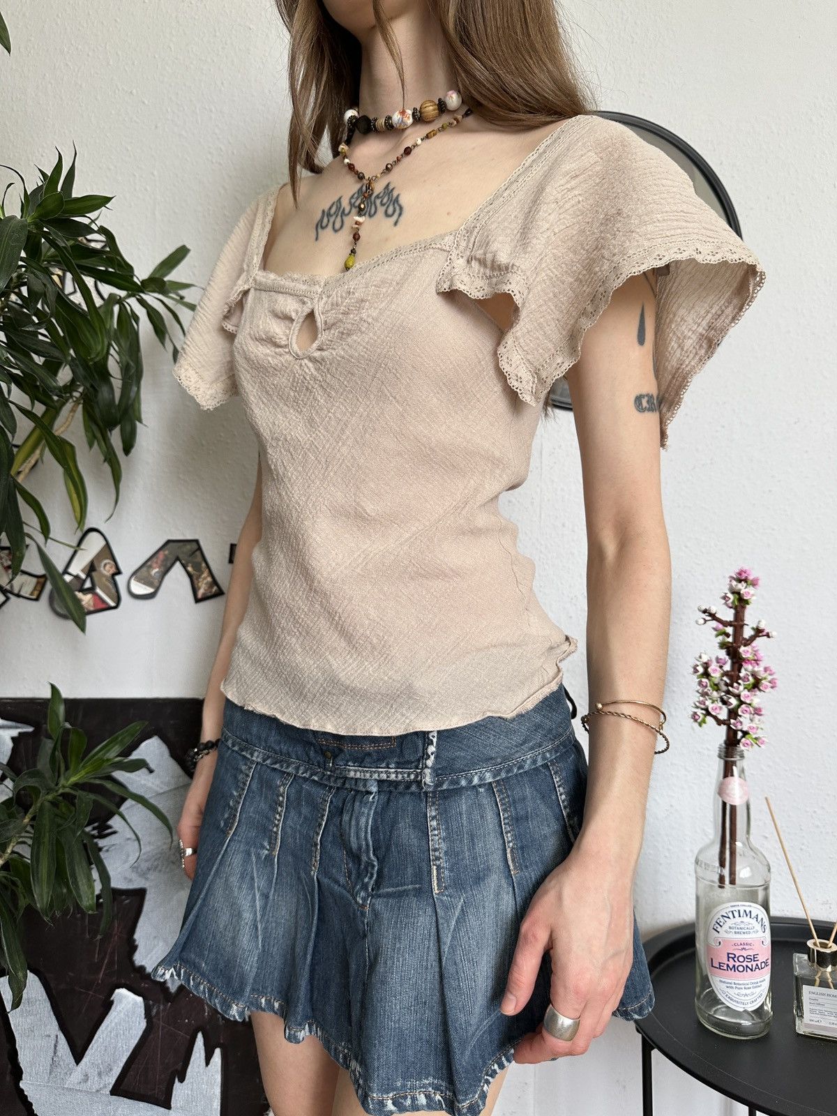 Vintage Textured Cute Western Boho Lace Trim Blouse Size M / US 6-8 / IT 42-44 - 6 Thumbnail
