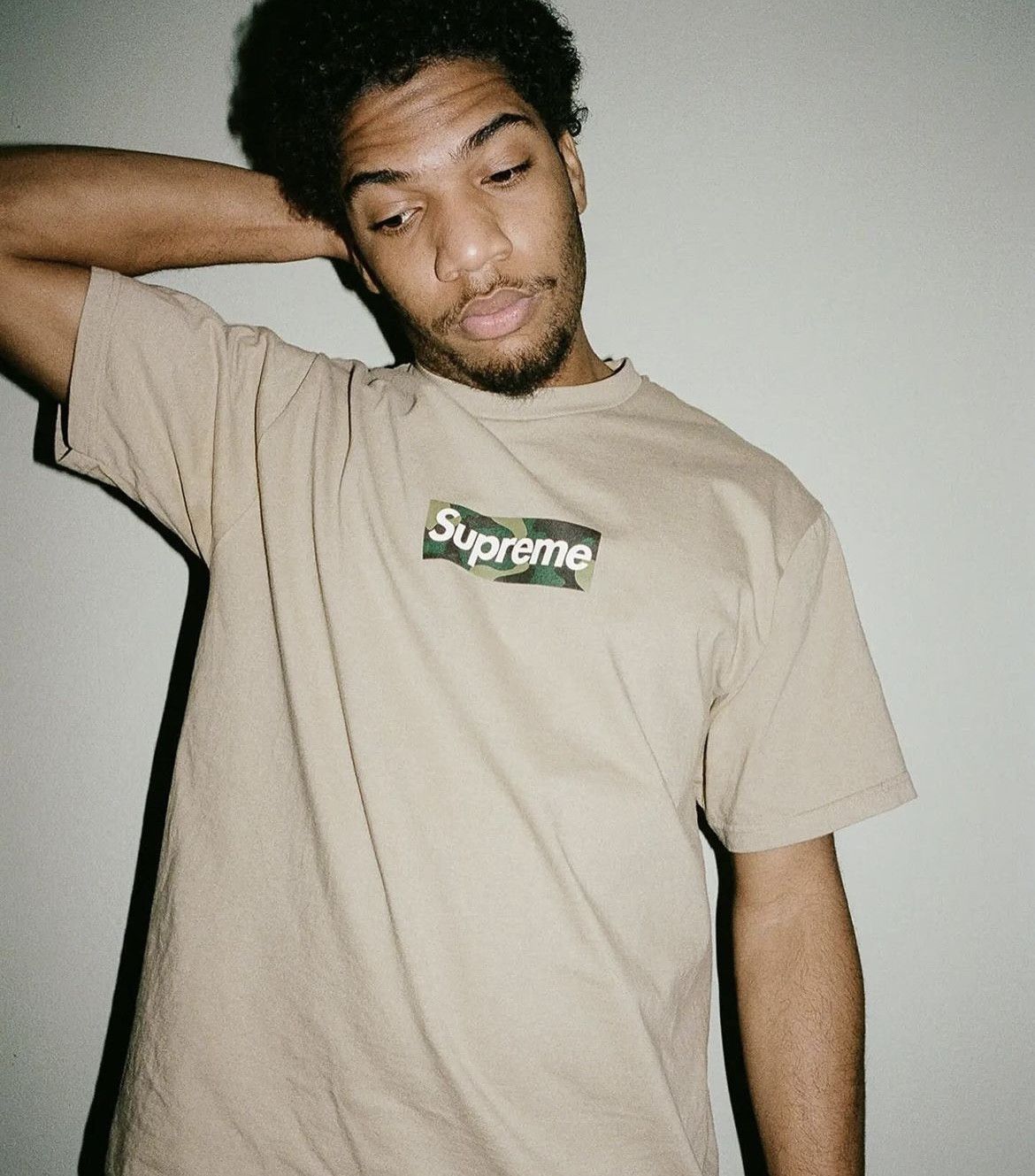 image of Supreme Box Logo Tee Khaki L In Hand, Men's (Size Large)