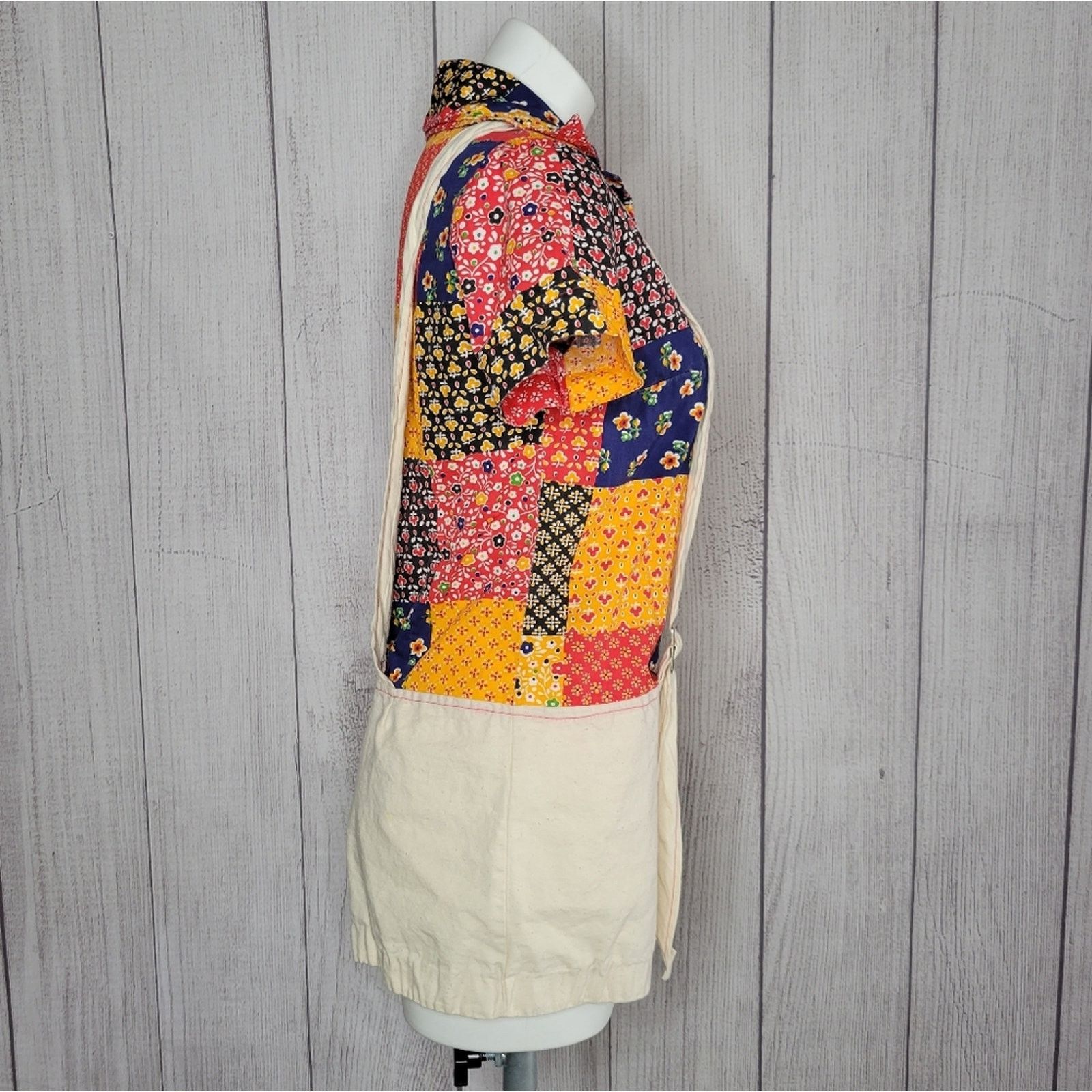 Vintage Vintage 70s Patchwork Dagger Collared Romper w Suspenders Size 28" / US 6 / IT 42 - 2 Thumbnail