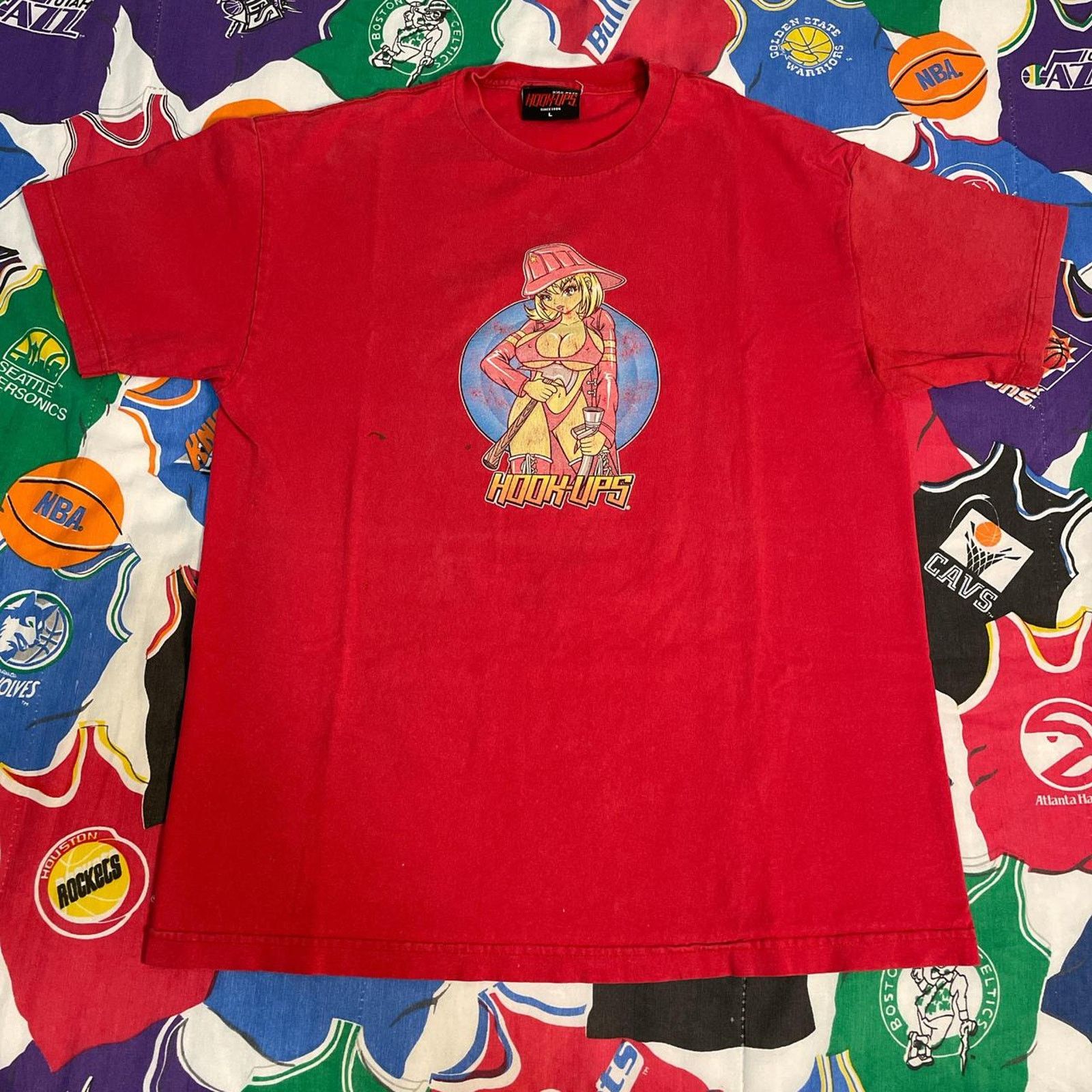 Vintage Hook Ups Fire Fighter Hooker Anime Skater Skate Tee