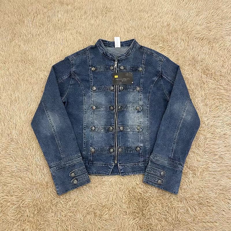 Distressed Military Cadet Denim Jacket