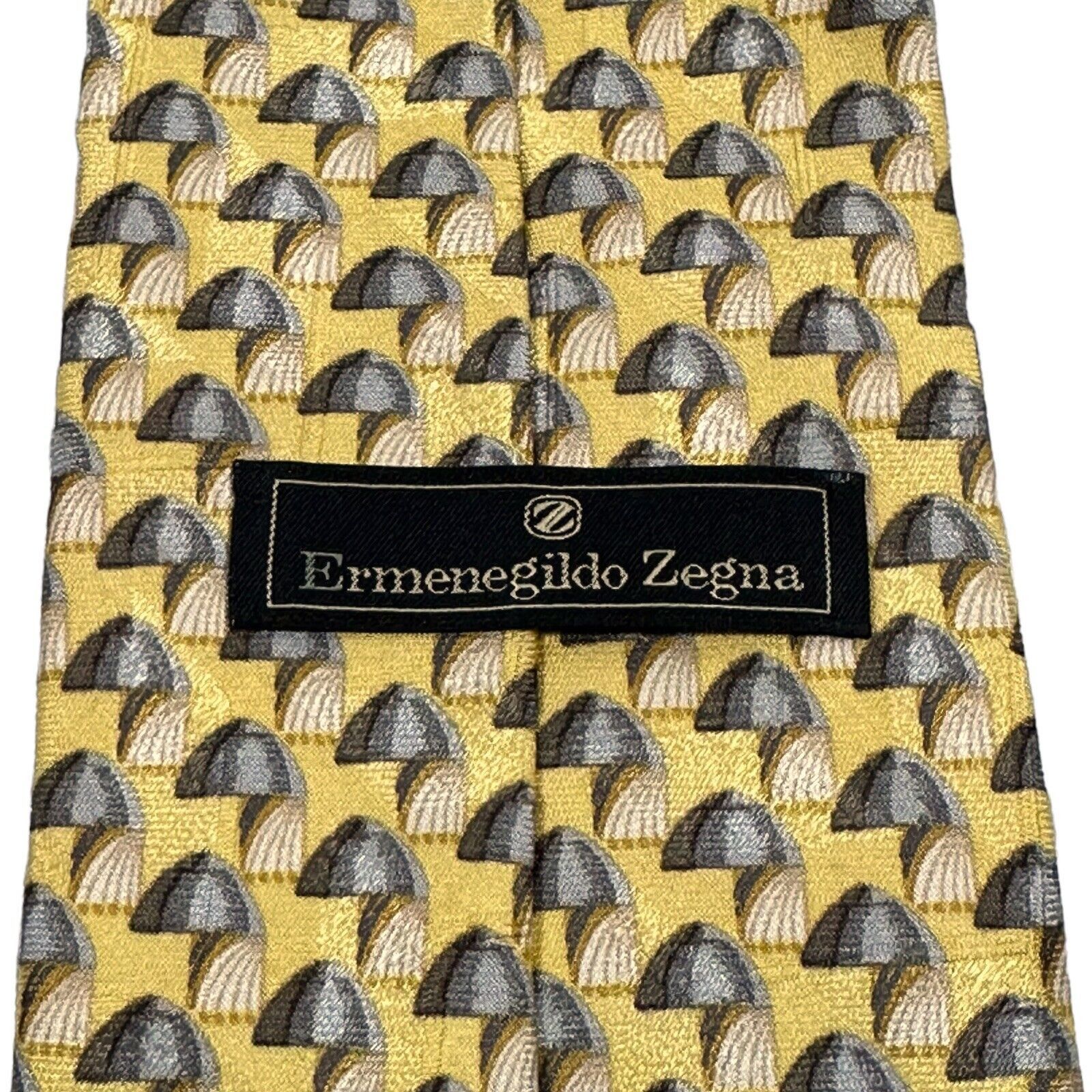 Ermenegildo Zegna Ermenegildo Zegna Tie Geometric Yellow Gray Neck Luxury Silk Size ONE SIZE - 5 Thumbnail