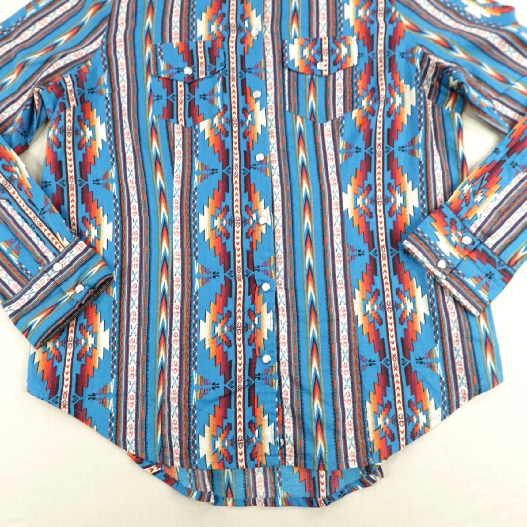 Vintage VINTAGE Cotton & Rye Women's Shirt Casual Long Sleeve Collared Button-Up Aztec Western Southwest Blue Medium Size M / US 6-8 / IT 42-44 - 4 Thumbnail