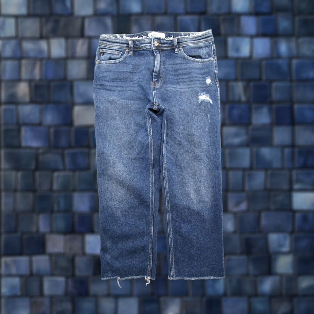 Vintage Kancan Maurices Cropped Ankle Blue Stretch Denim Jeans Size 29 Frayed Distress Womens XS-29? Size 29" - 1 Thumbnail