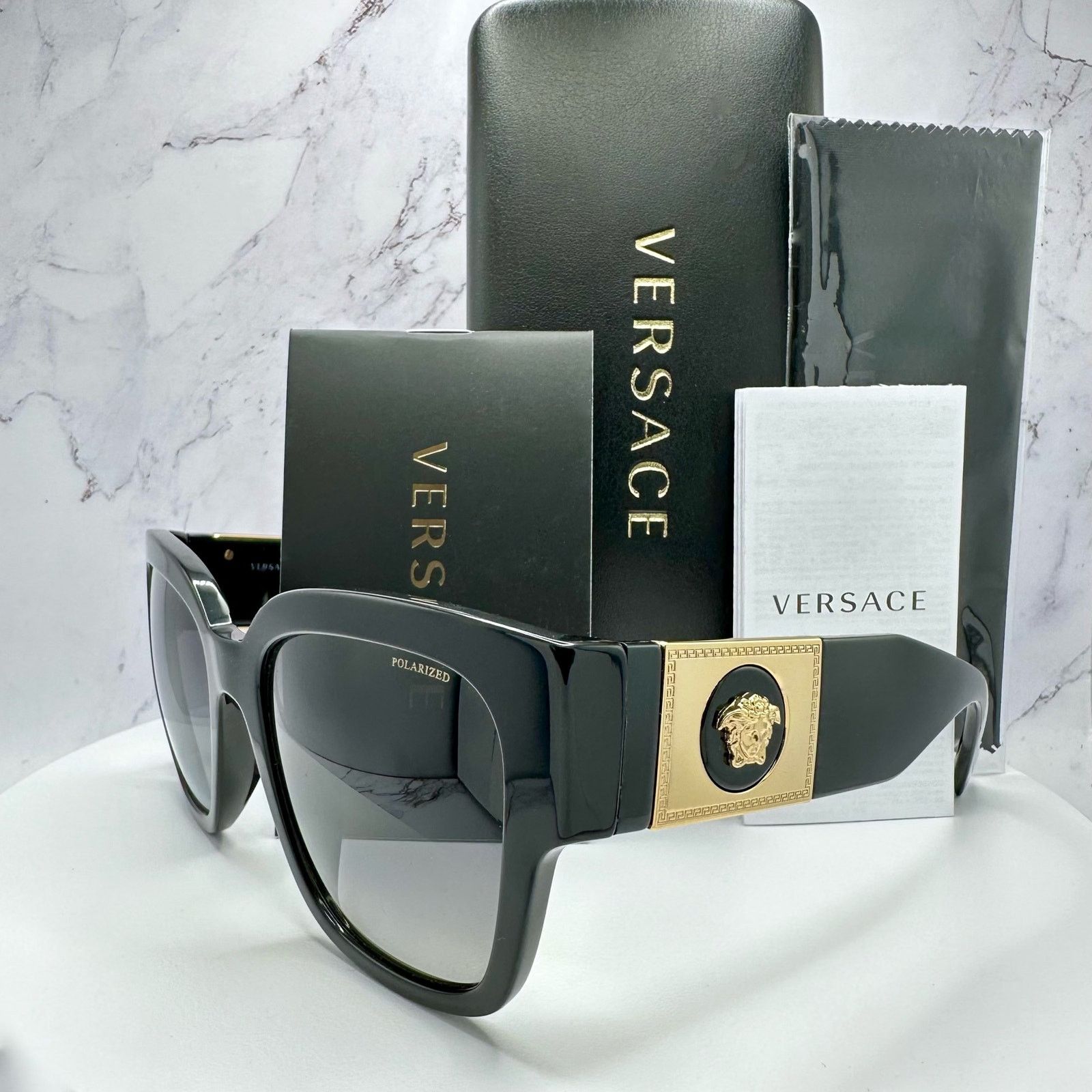 Versace New VERSACE Sunglasses Polarized Black Gold Medusa Square Size ONE SIZE - 19 Thumbnail