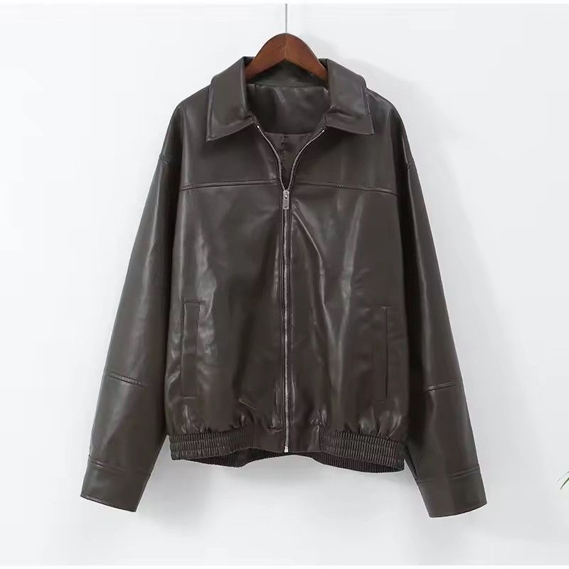 Other Streetwear Brown PU Leather Zipper Jacket Vintage Retro Size M / US 6-8 / IT 42-44 - 5 Thumbnail