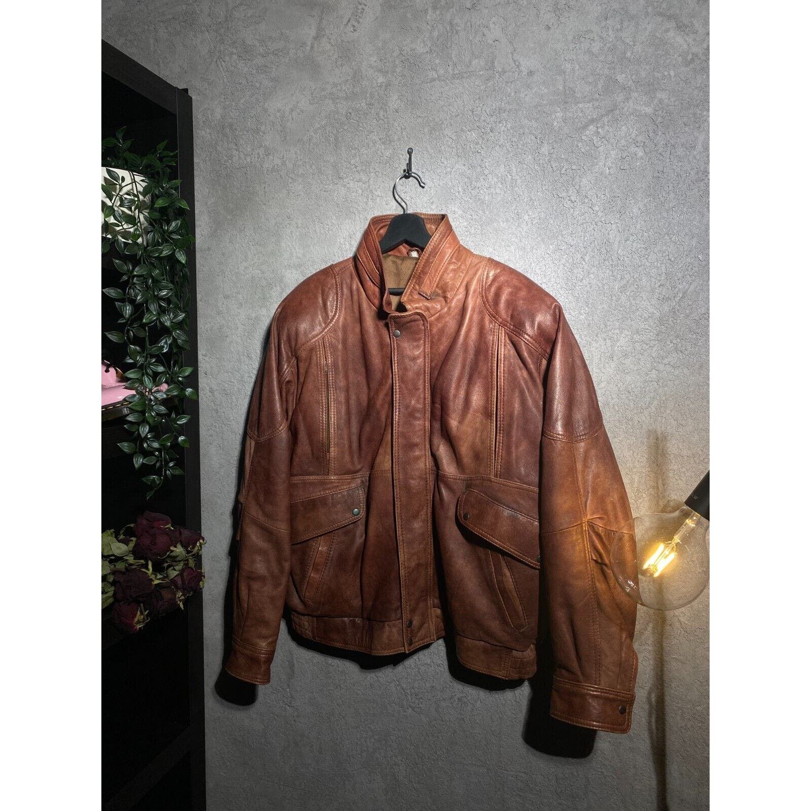 image of Rare Brown Men's Leather Jacket 90's Size L Hedi Ford Archive