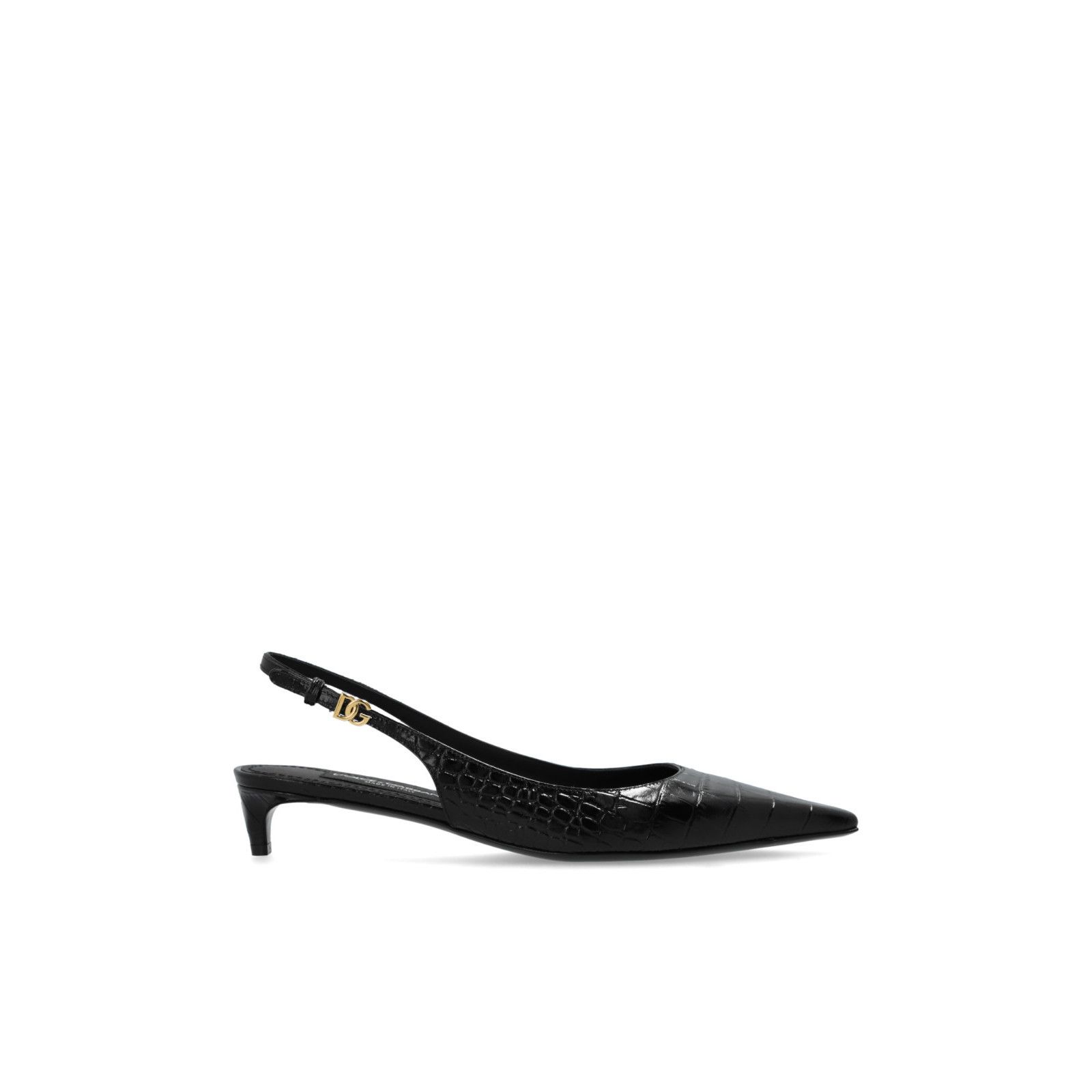 DOLCE&GABBANA Black Textured Leather 40mm Heel Pumps New & A