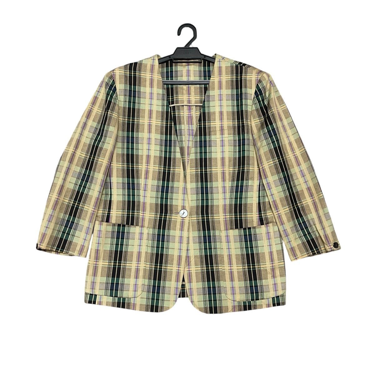 Burberry Vintage 90s Burberrys’ Japan Checkered Cotton Linen Blazer Size M / US 6-8 / IT 42-44 - 2 Thumbnail
