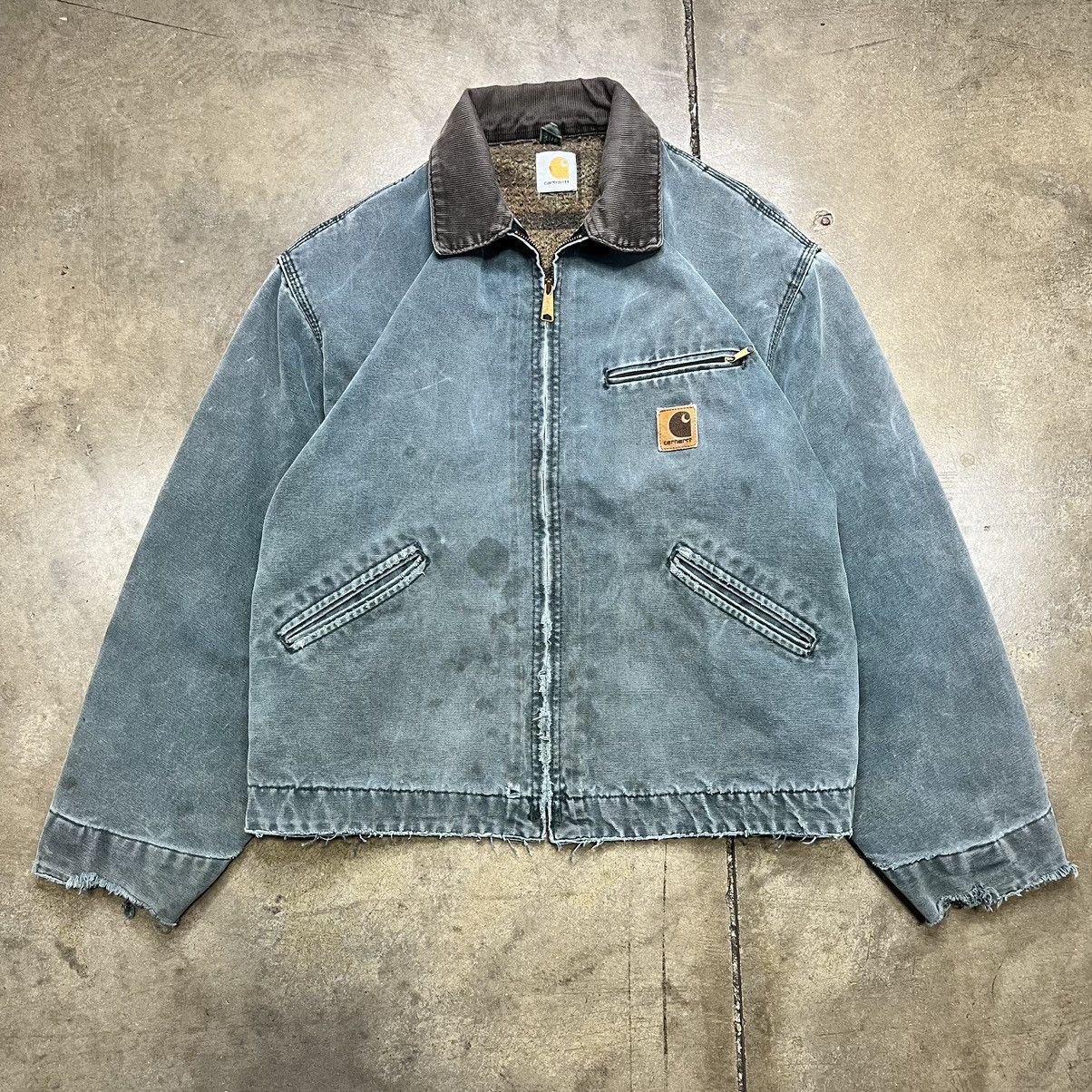 image of Vintage 90's Carhartt Blanket Lined Detroit Jacket Faded in Teal, Men's (Size 2XL)