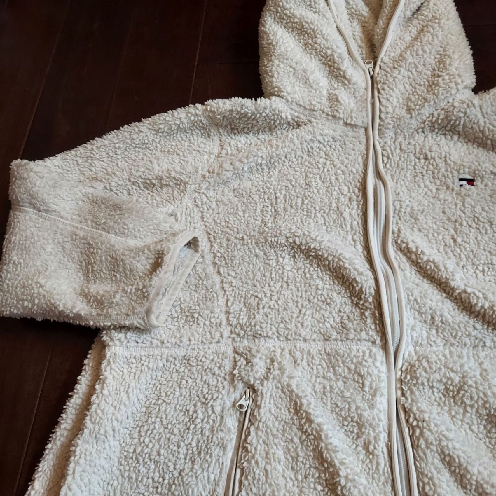 Tommy Hilfiger VINTAGE Tommy Hilfiger Hoodie Pullover White 2XL Mens Regular Zip Sherpa Winter Fall Size XXL / US 16-18 / IT 52-54 - 5 Thumbnail